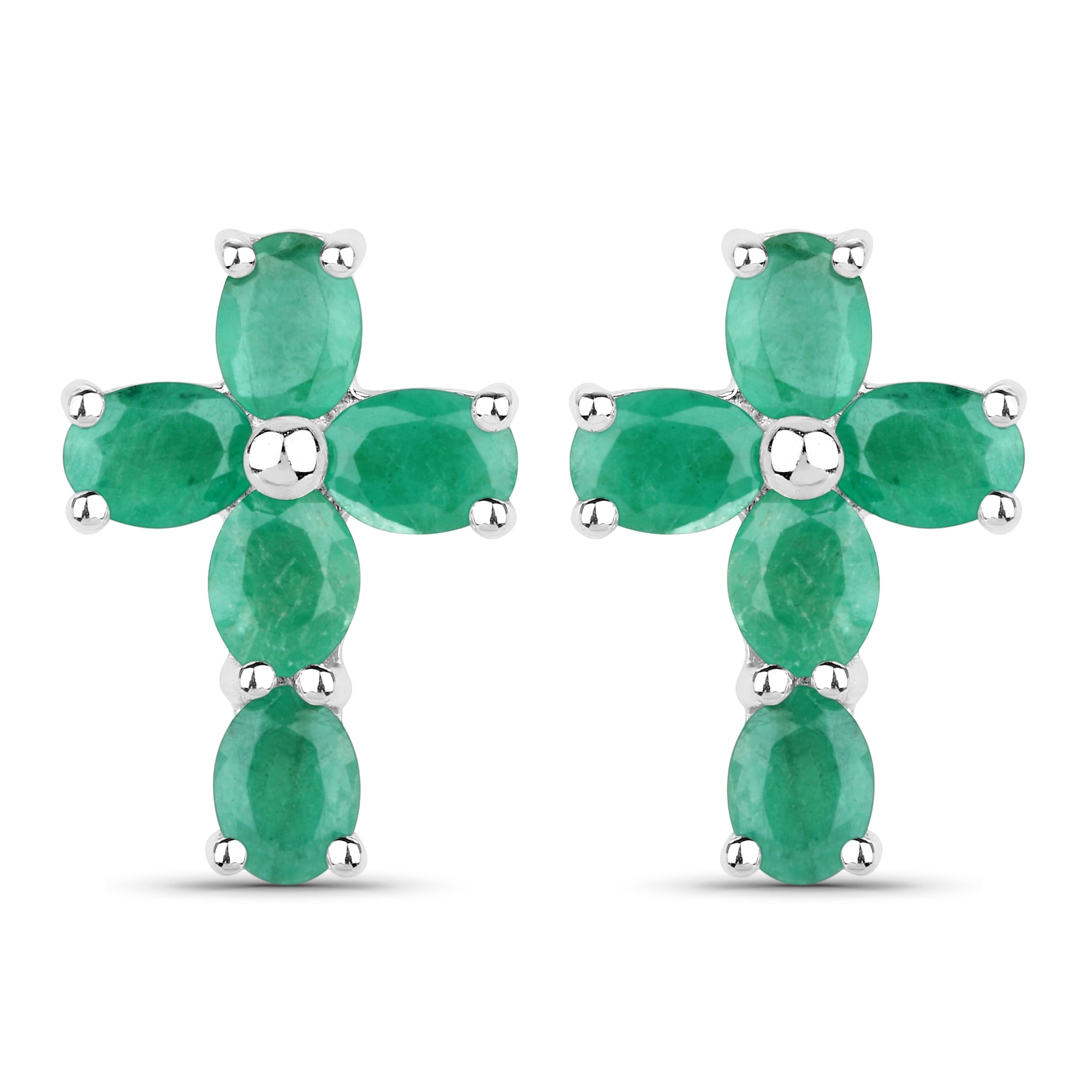 Vira Jewels Paar Ohrstecker »Silber 925 rhodiniert Kreuz-Motiv mit echten Smaragd-Steinen«