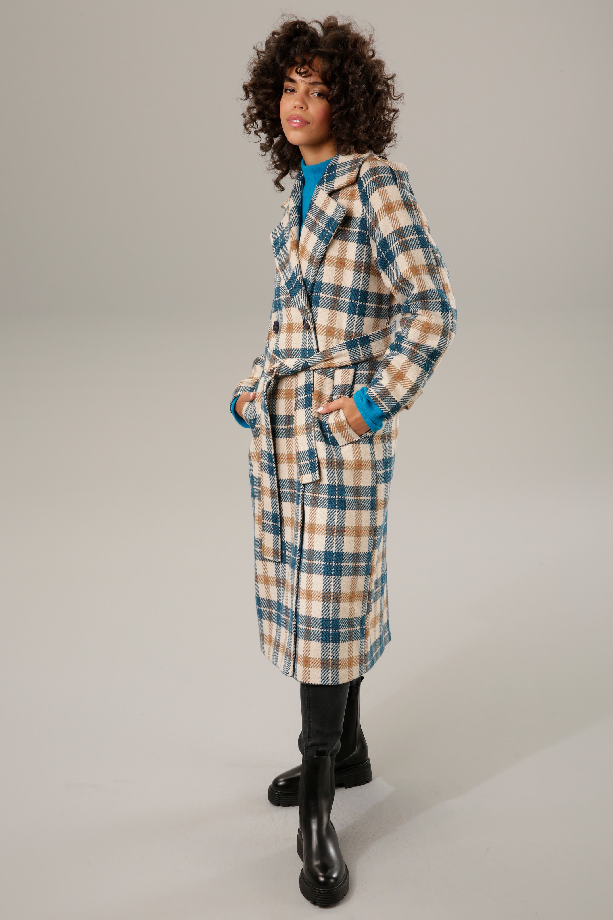 Aniston CASUAL Wintermantel, (mit Bindegürtel), im ausdrucksvollem Karo- Dessin - NEUE KOLLEKTION bestellen | BAUR | Weite Hosen