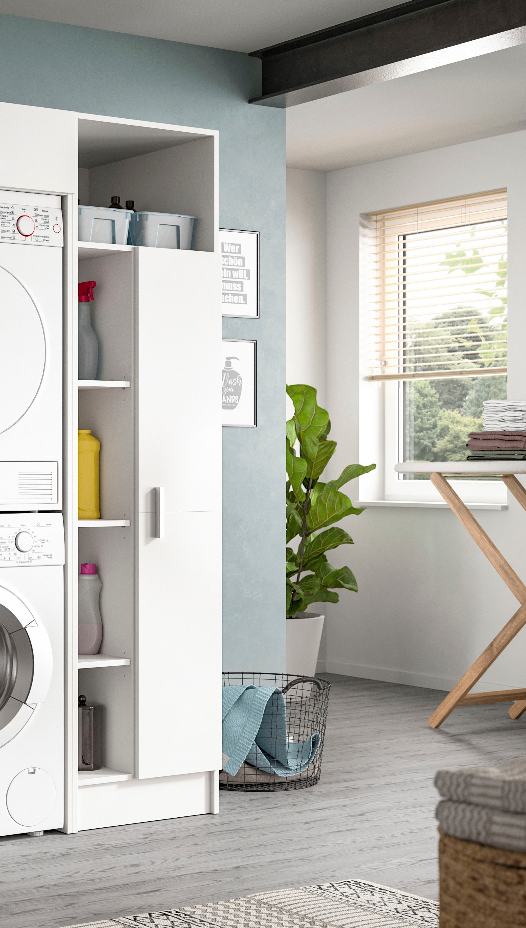 welltime Mehrzweckschrank »FALAS, TOPSELLER!, Höhe 195cm, 1 Tür, 1 Kleiderstange, 5 offene Fächer«, (1 St., in verschiedenen Farben erhältlich), Universalschrank, Wäscheschrank, Badezimmer, Hauswirtschaftsschrank