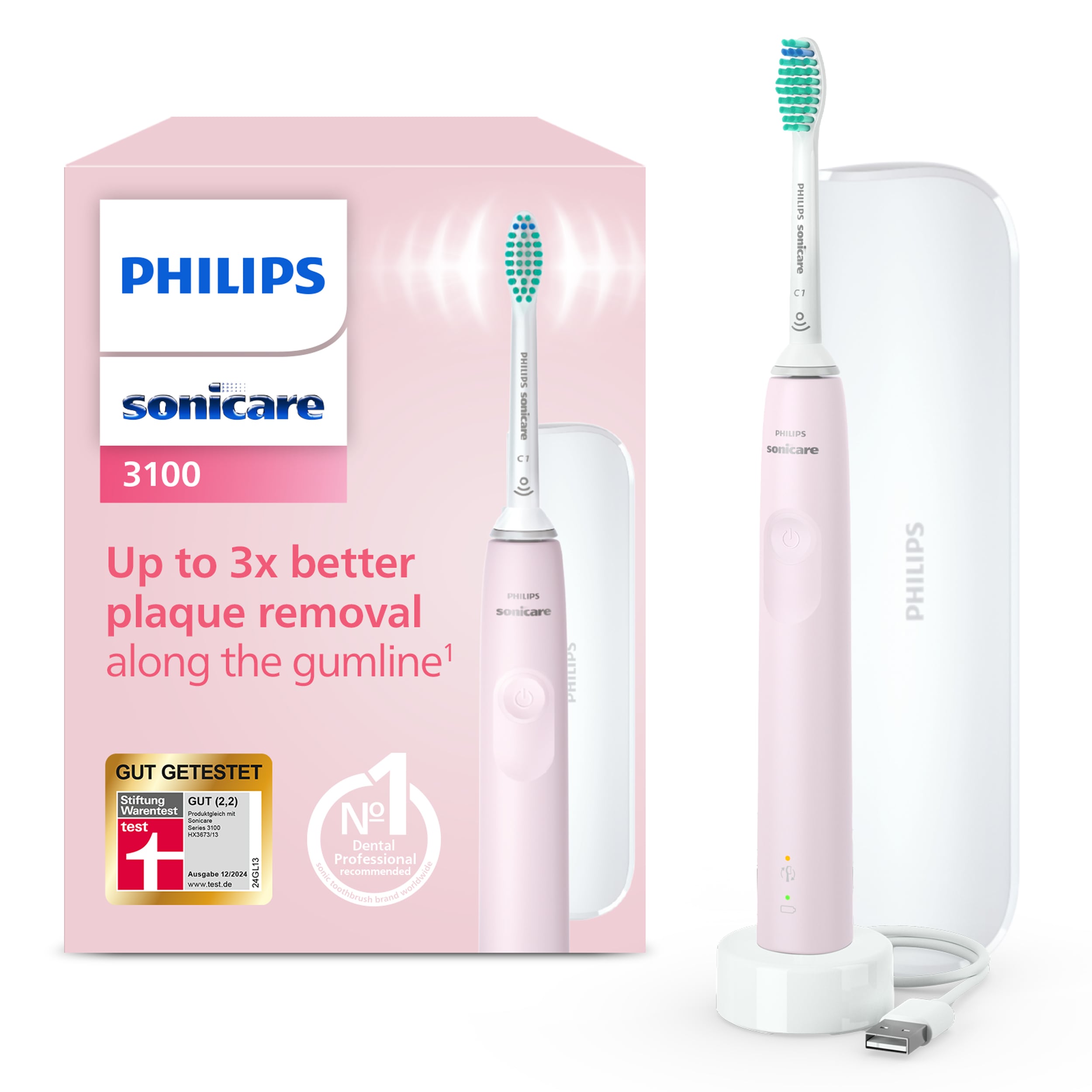 Philips Sonicare Elektrische Zahnbürste "Series 3100 HX3673" 1 Stk. Aufsteckbürsten mit Schalltechnologie, 4-Quadranten-Timer und 2-Minuten-Timer