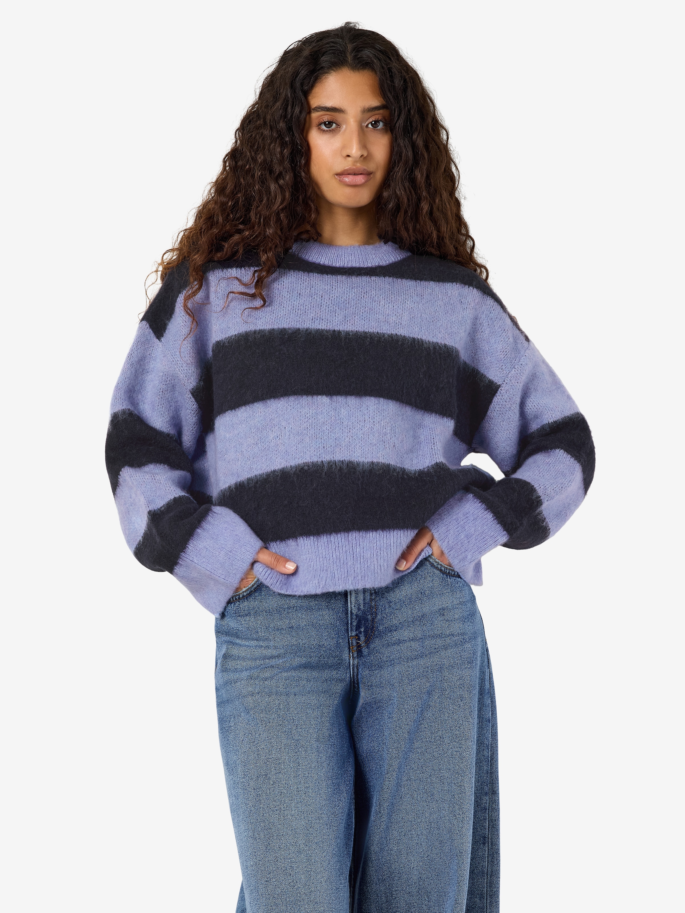 Noisy may Strickpullover "NMSOFF L/S O-NECK KNIT NOOS" Materialmix, regular fit