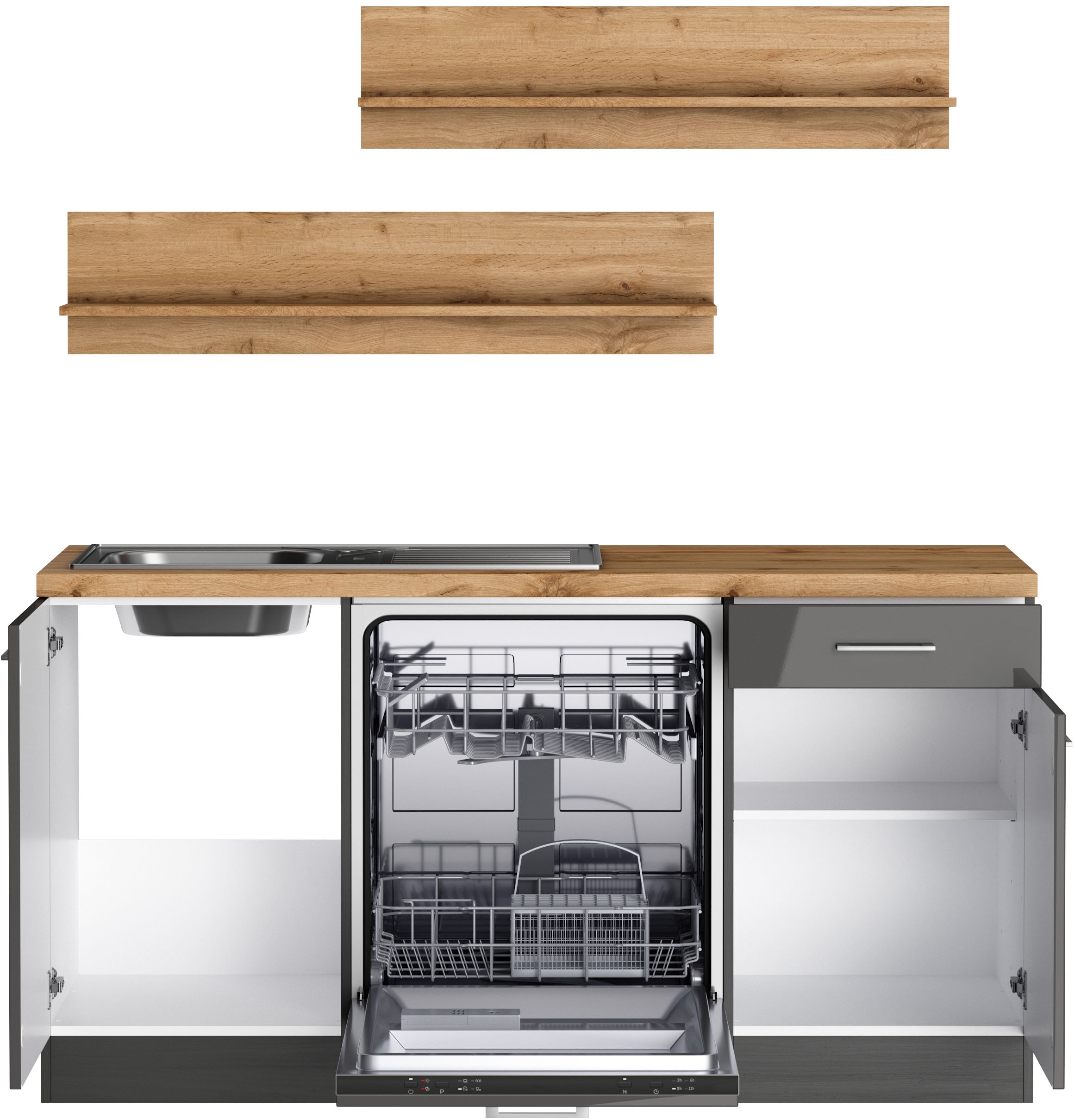 KOCHSTATION Winkelküche »KS-Milan«, Stellbr.360/220 cm, wahlweise mit E-Geräten, Kochfeld mit Dunstabzug