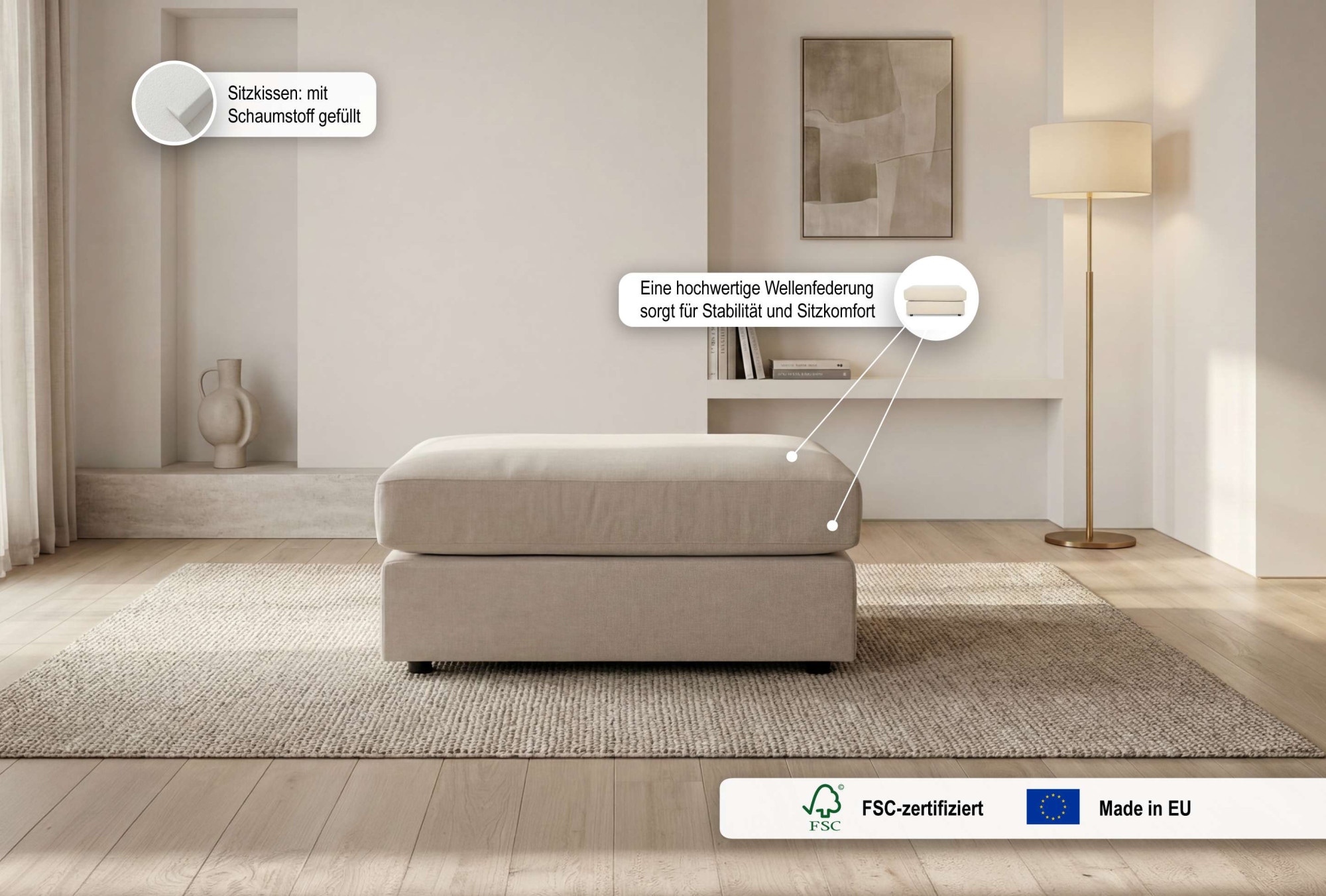 OTTO home Polsterhocker »Nivette, weiches Chenille« 95x65 cm, eine tolle Ergänzung zum Sofa