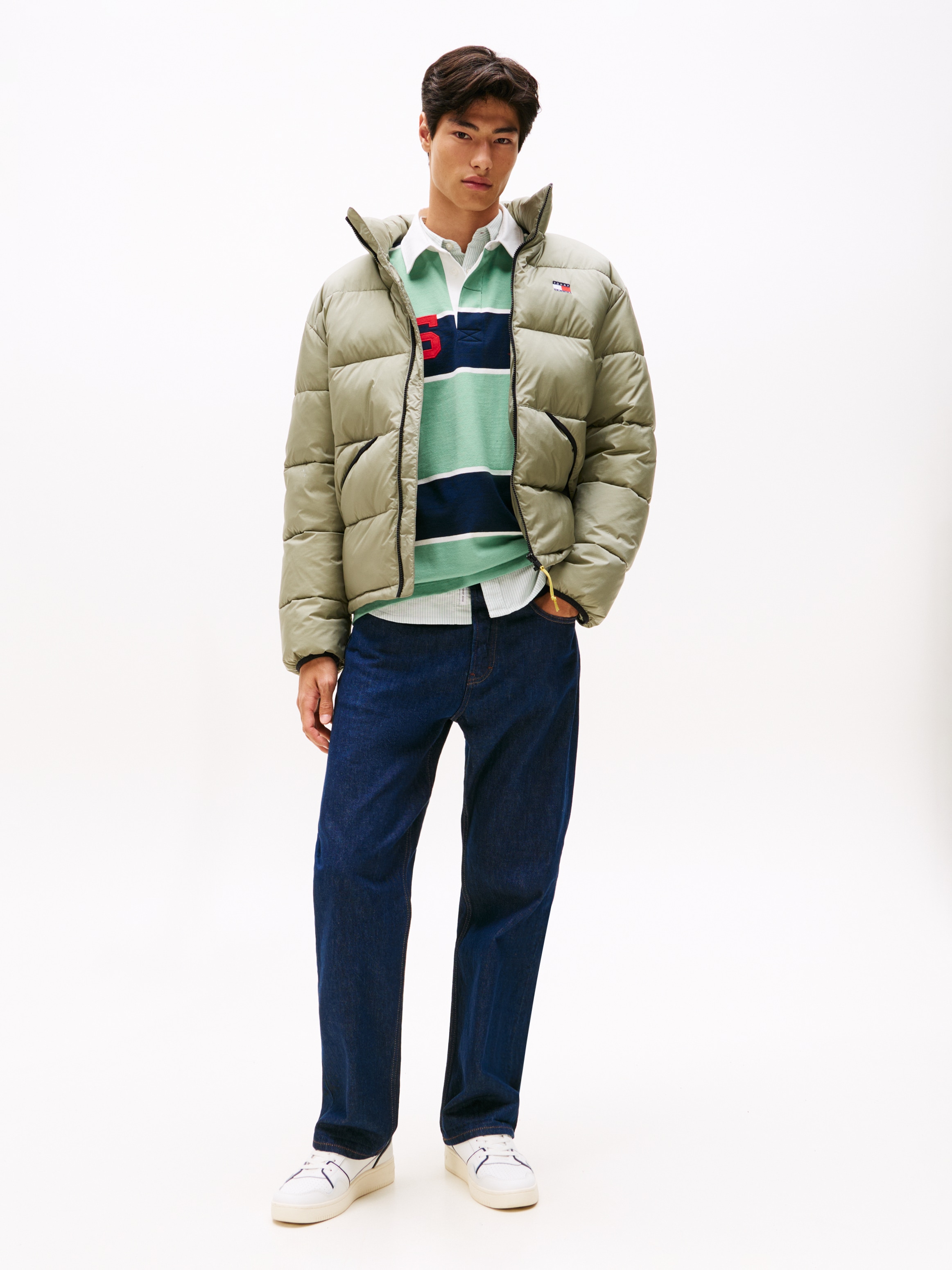 Tommy Jeans Steppjacke »VAIL PUFFER«, ohne Kapuze, Daunenjacke, Übergangsjacke Regular fit mit Rundhalsausschnitt