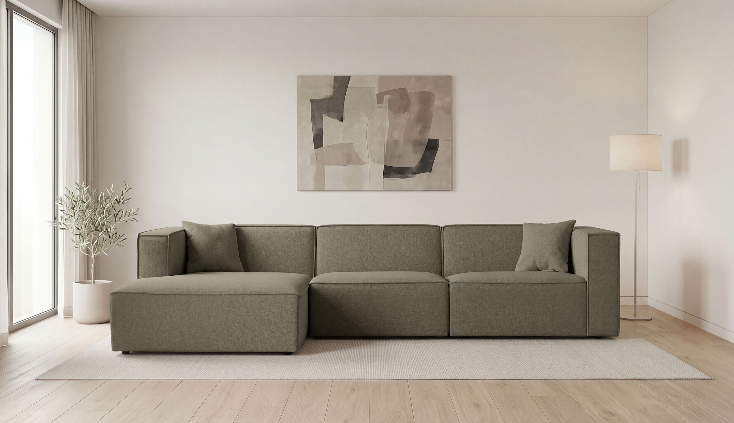 OTTO home Ecksofa »Tammie« Breite 312 cm, Webstoff fein, bodentief, mit Wellenunterfederung