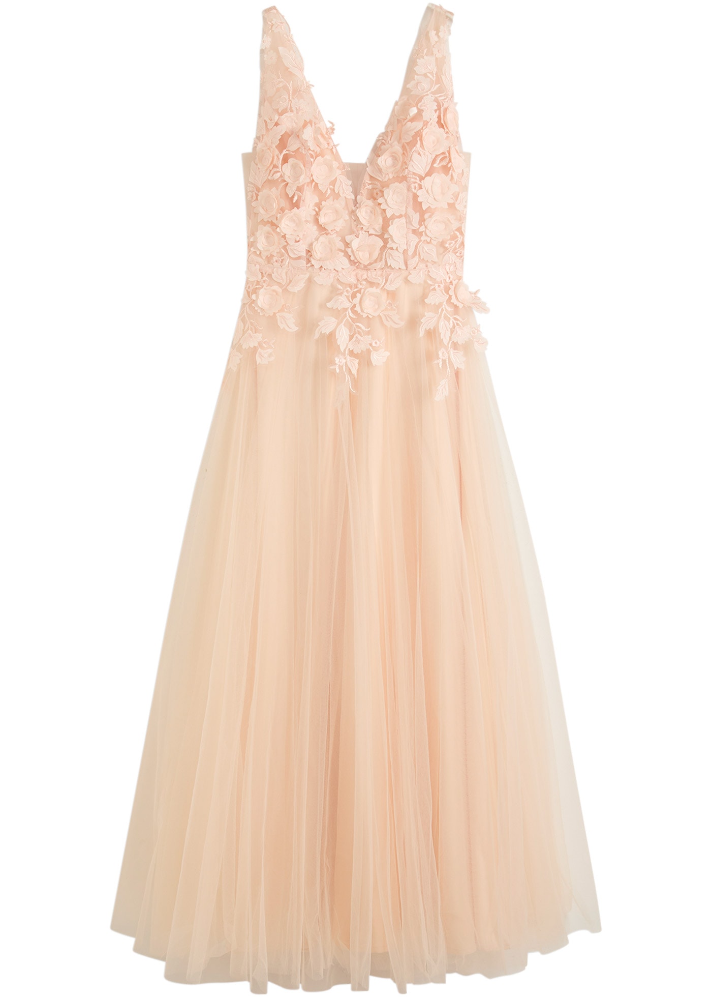 bonprix Maxikleid für festliche Anlässe, aus Tüll mit floraler Applikation, Maxi-Länge