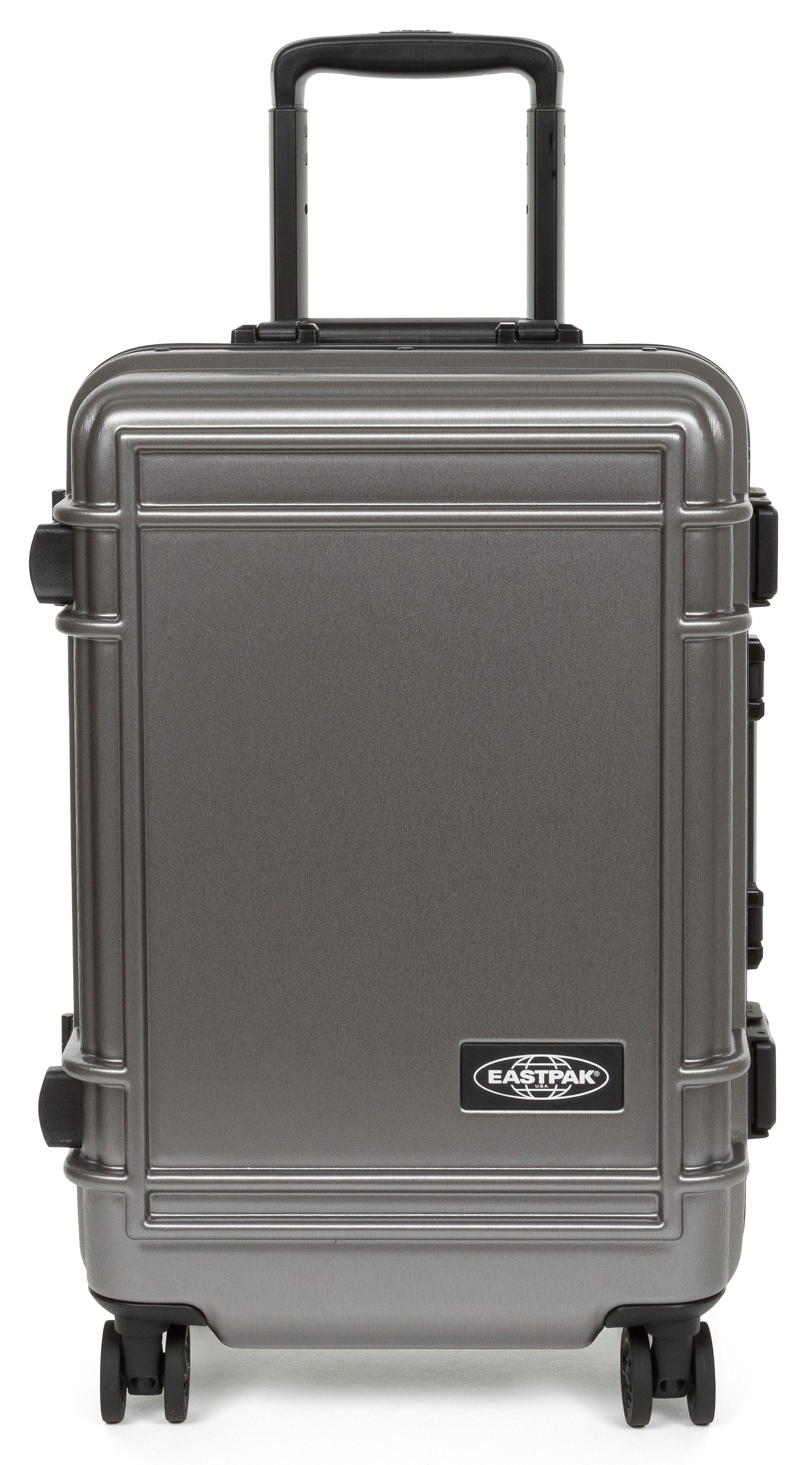 Eastpak Hartschalen-Trolley "RESISTR CASE S BRUSHED METAL mit 30 Jahren Garantie" 34 l 4 Rollen Reisegepäck Handgepäck-Koffer TSA-Zahlenschloss