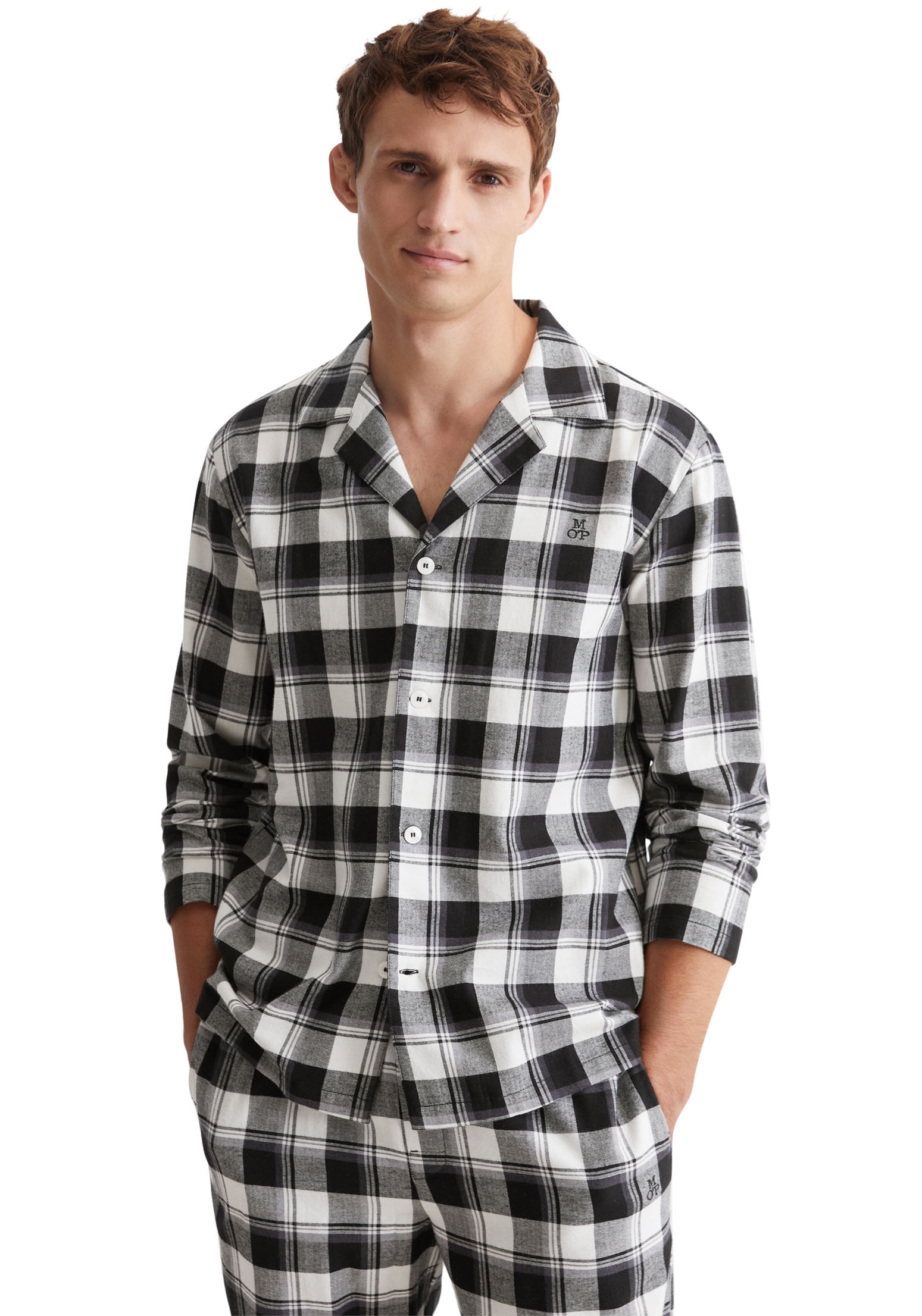 Marc OPolo Pyjamaoberteil "Homey Flanne", Knopfleiste, Langarm, kariert, Lo günstig online kaufen