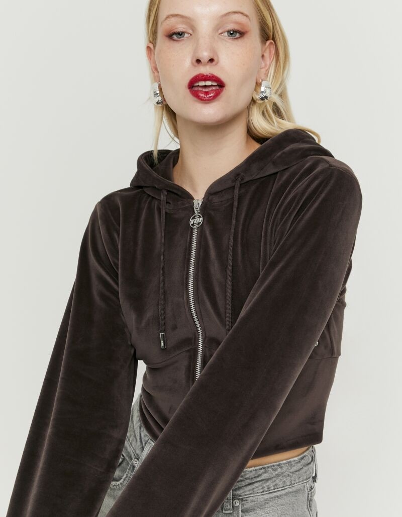 Tally Weijl Kapuzensweatjacke »SSWPELOUNGIE« Materialmix, figurbetont, cropped, aus Samt mit breitem Saum