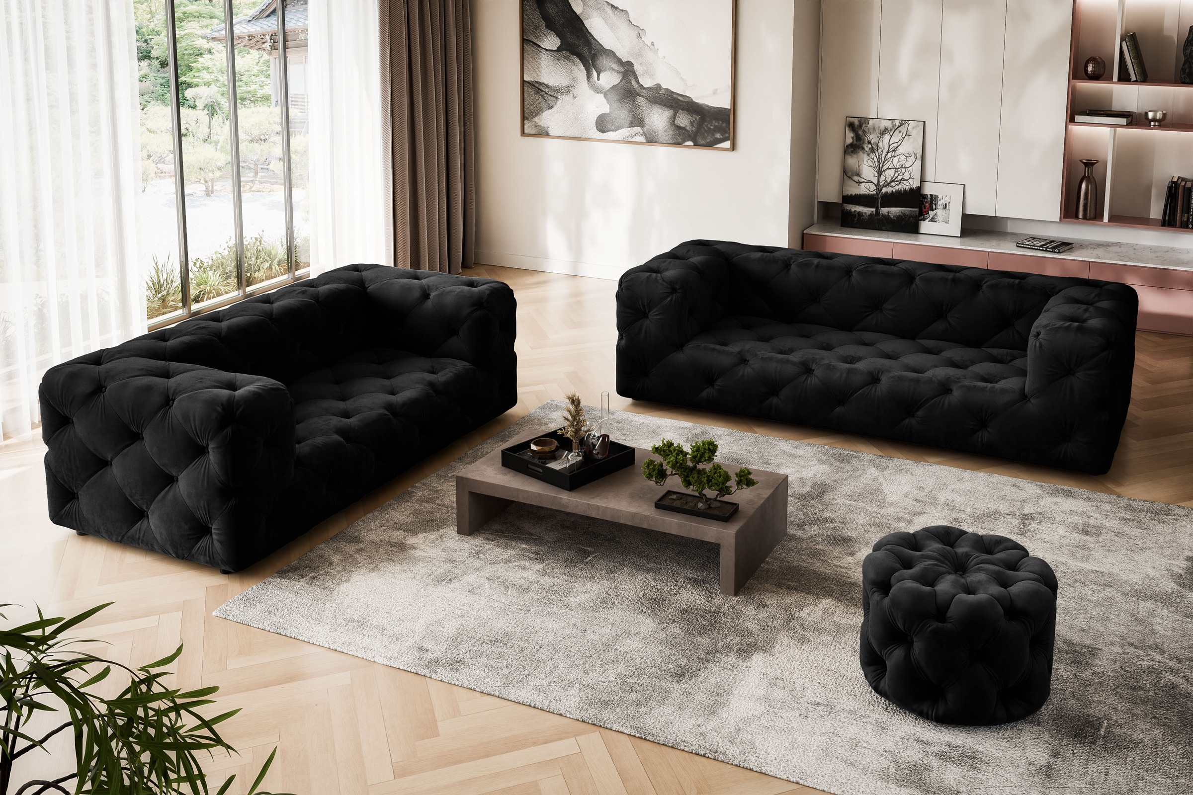 Places of Style Hocker »FOLLINA«, Polsterhocker mit klassischer Chesterfield-Knopfheftung