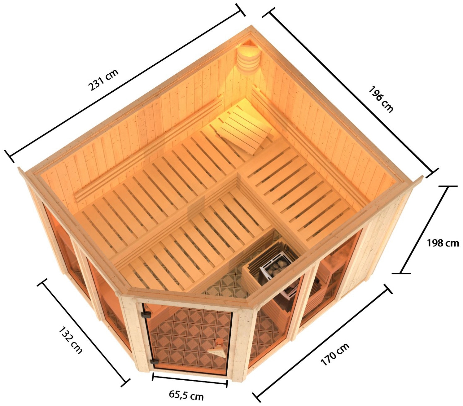 Karibu Sauna »Anike 3«, 9-kW-Ofen mit externer Steuerung
