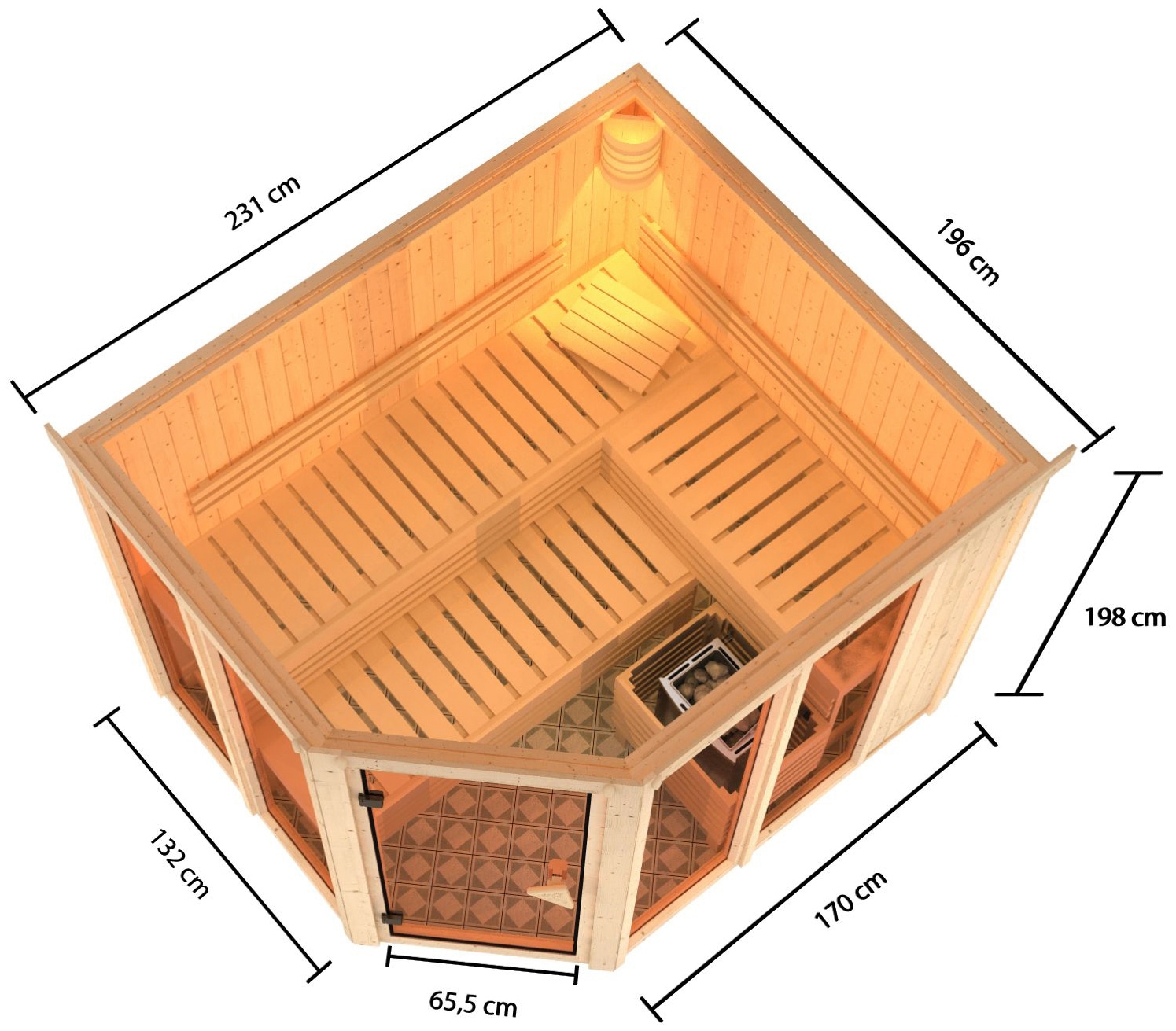 Karibu Sauna »Anike 3«, (Set), 9-kW-Ofen mit externer Steuerung