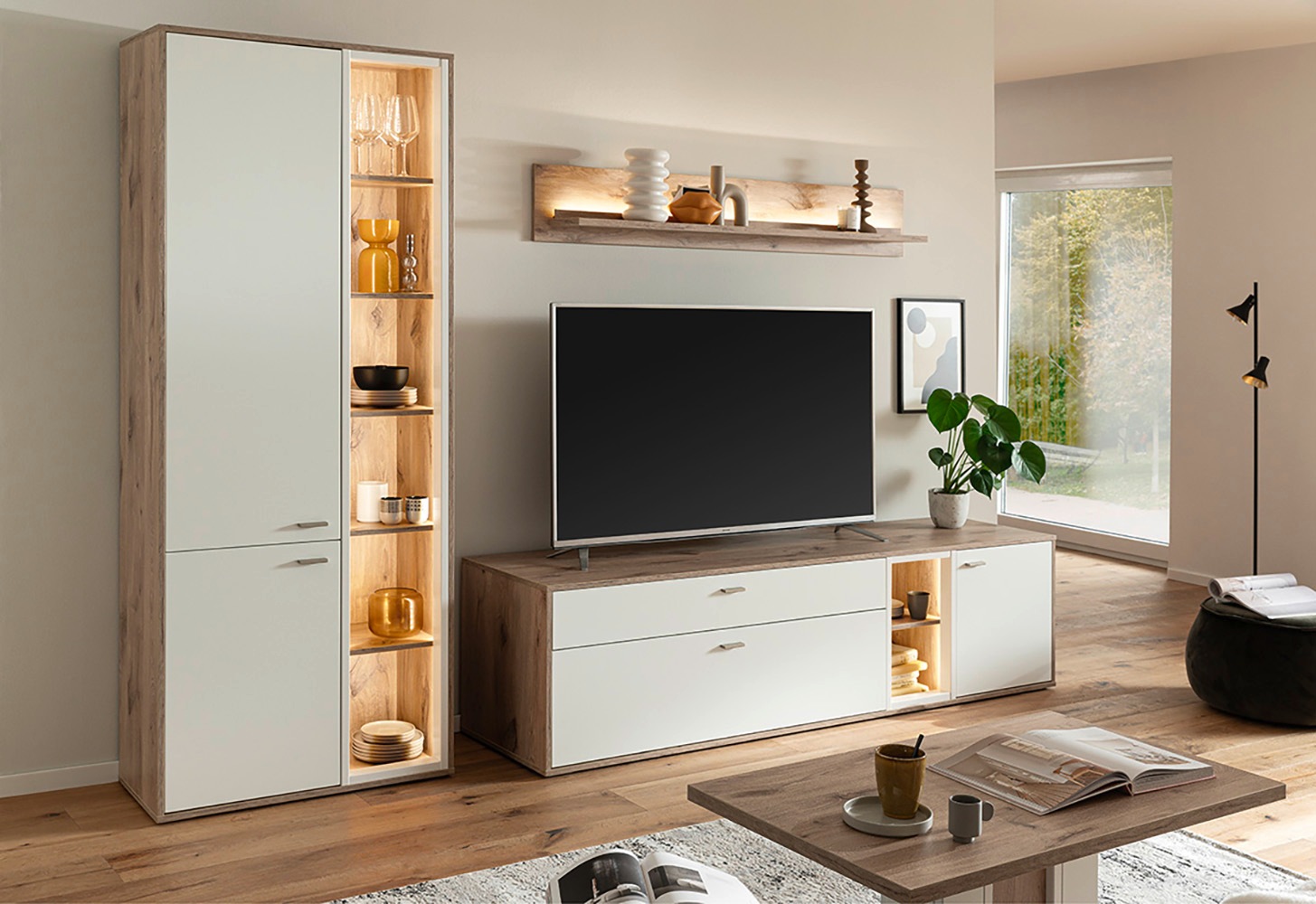 MCA furniture Wohnwand »SANTERNO«, (Komplett-Set, 3 St., 3-teilg), Wohnzimmer Set (3-tlg.), Türen & Schubkästen gedämpft, Breite 292 cm