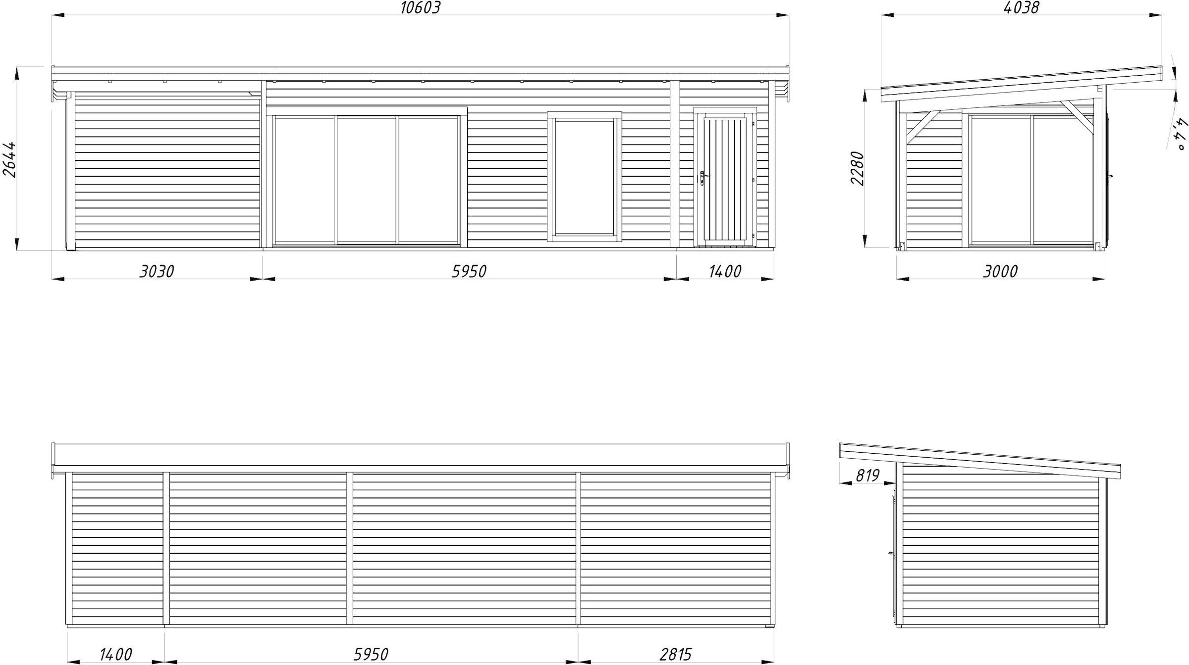 Palmako Gartenhaus »Andrea 21,1+7,9 m², Slide Plus«