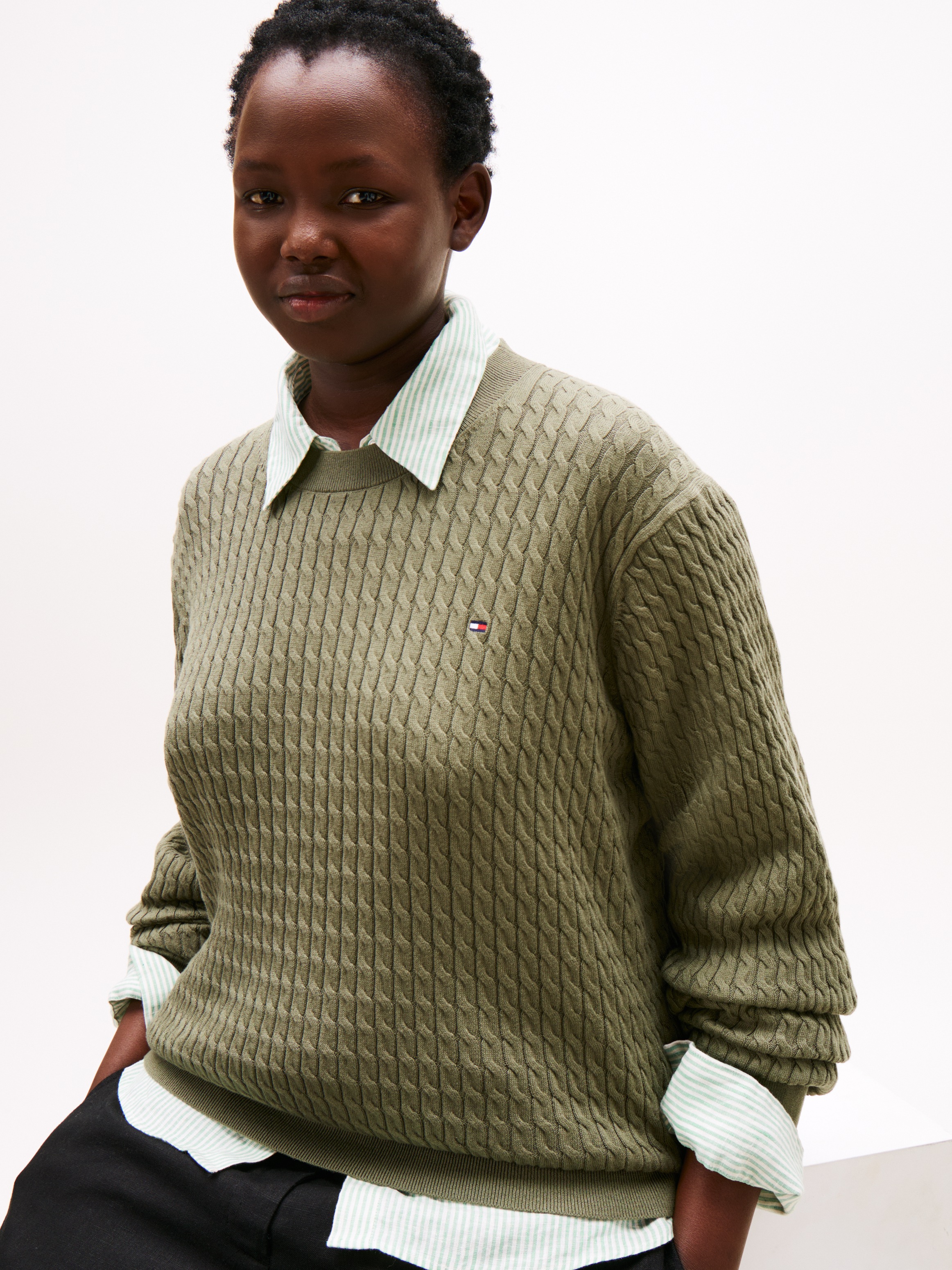Tommy Hilfiger Curve Strickpullover "CRV CO CABLE FINE GG C-NK LS SWT", in günstig online kaufen