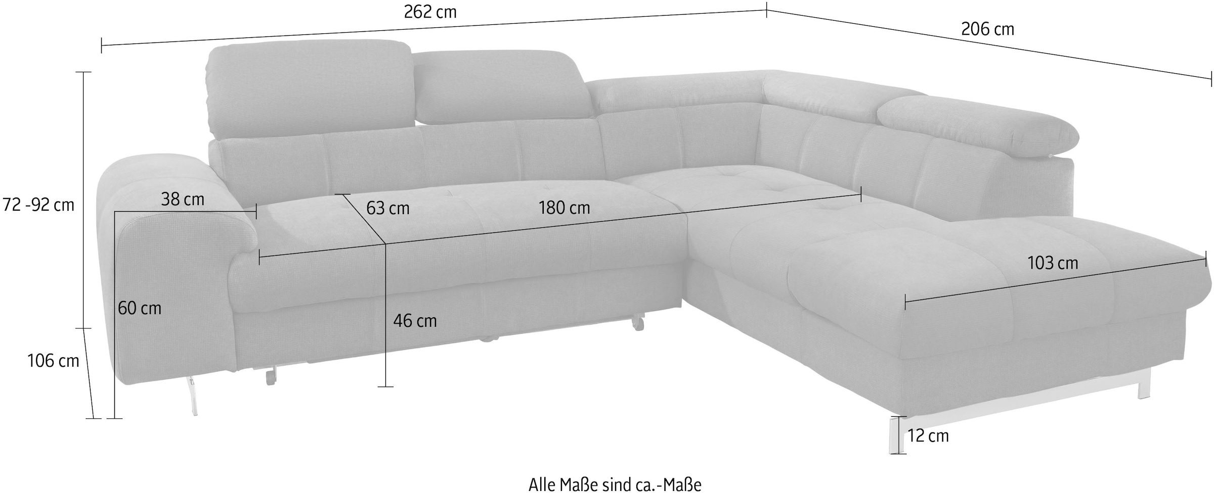 COTTA Polstergarnitur »Chef«, (Set, 2 tlg.), bestehend aus Ecksofa und Hocker, mit Kopfteilverstellung