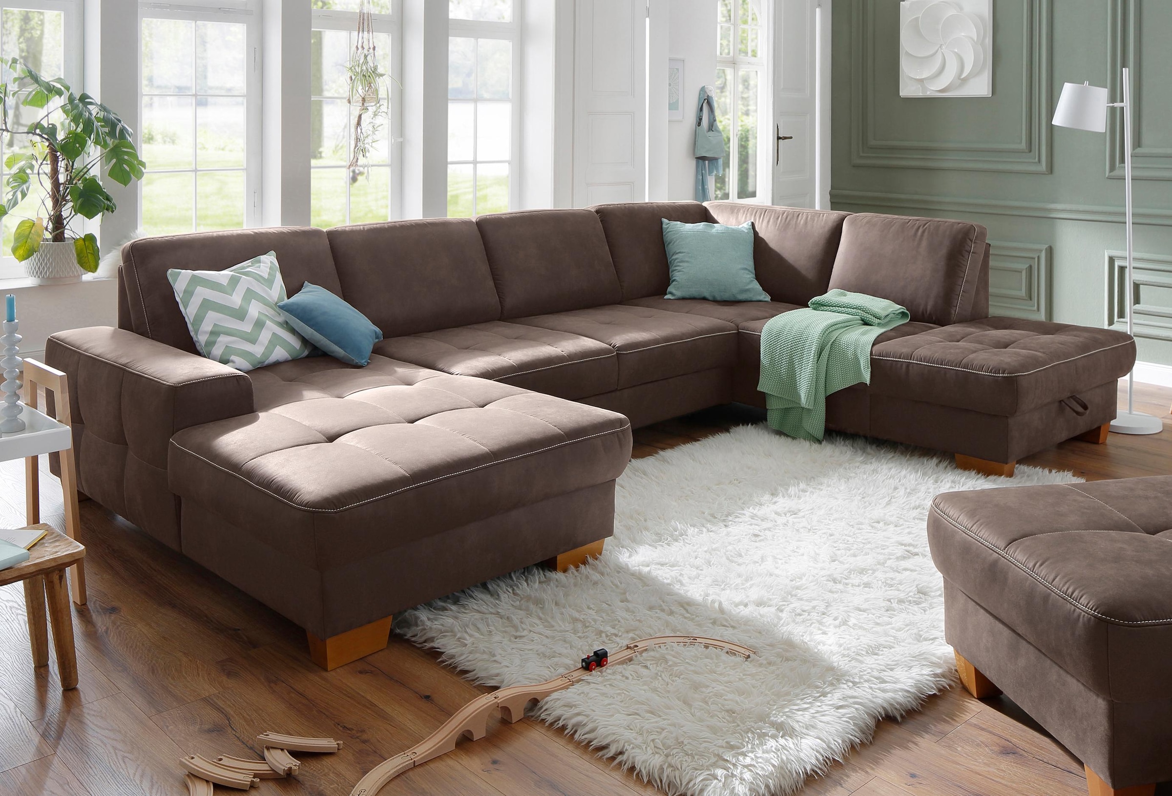 OTTO home Wohnlandschaft "Puccini U-Form" mit Federkern, Sitztiefenverstellung, Kontrastnaht