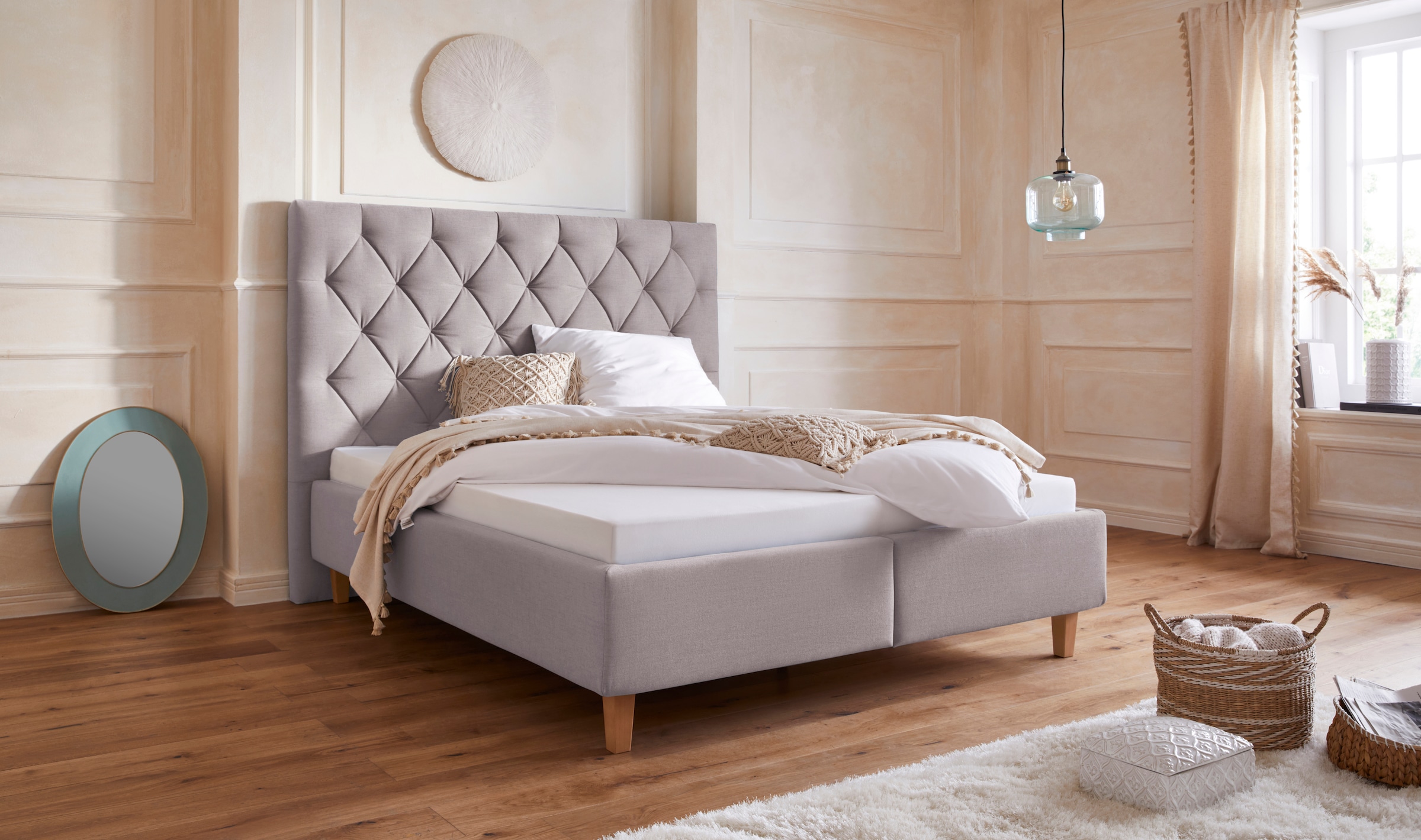 Home affaire Polsterbett "Sunley 140" Kreuzsteppung, Kopfteilhöhe 142 cm, ohne oder mit Matratze/Lattenrost