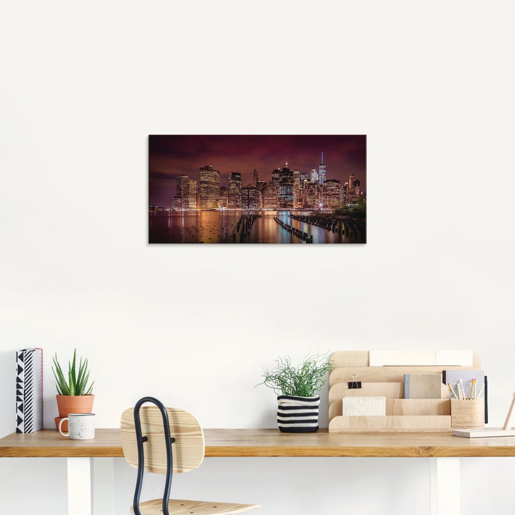 Artland Glasbild »New York City Impression bei Nacht«, Amerika, (1 St.)