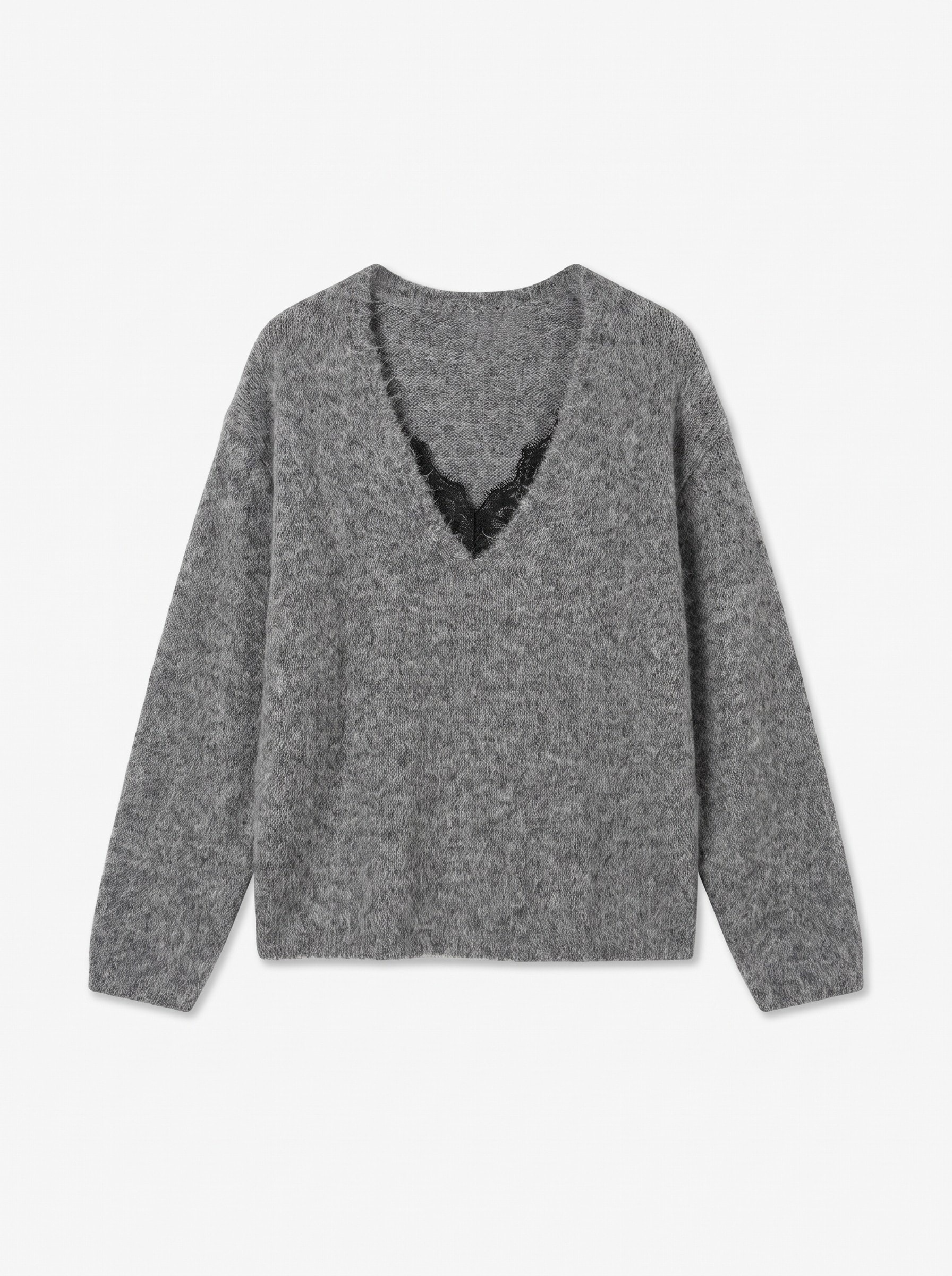 Vero Moda Strickpullover »VMBERRY LACE LS V-NECK PULLOVER NOOS« Materialmix, regular fit, Spitze