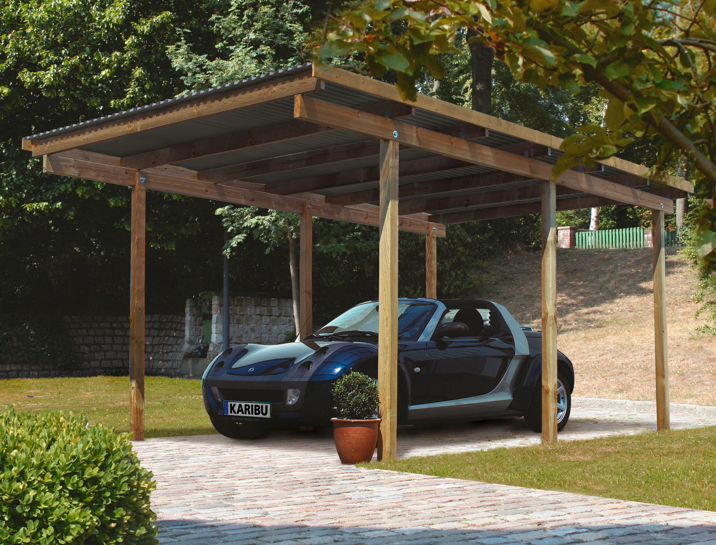 Karibu Einzelcarport "Eco 1", Holz, 250 cm, braun