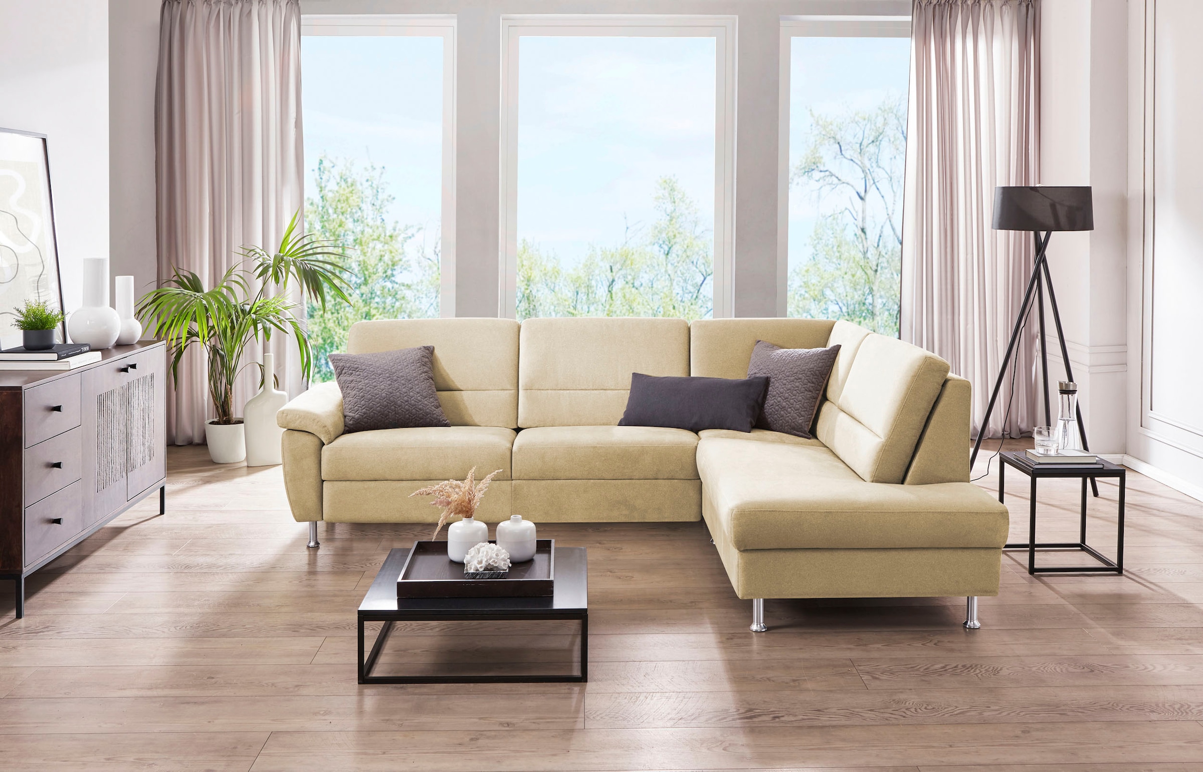 CALIZZA INTERIORS Ecksofa »Onyx L-Form«, Ottomane links oder rechts, wahlweise mit Bettfunktion, Breite 257 cm