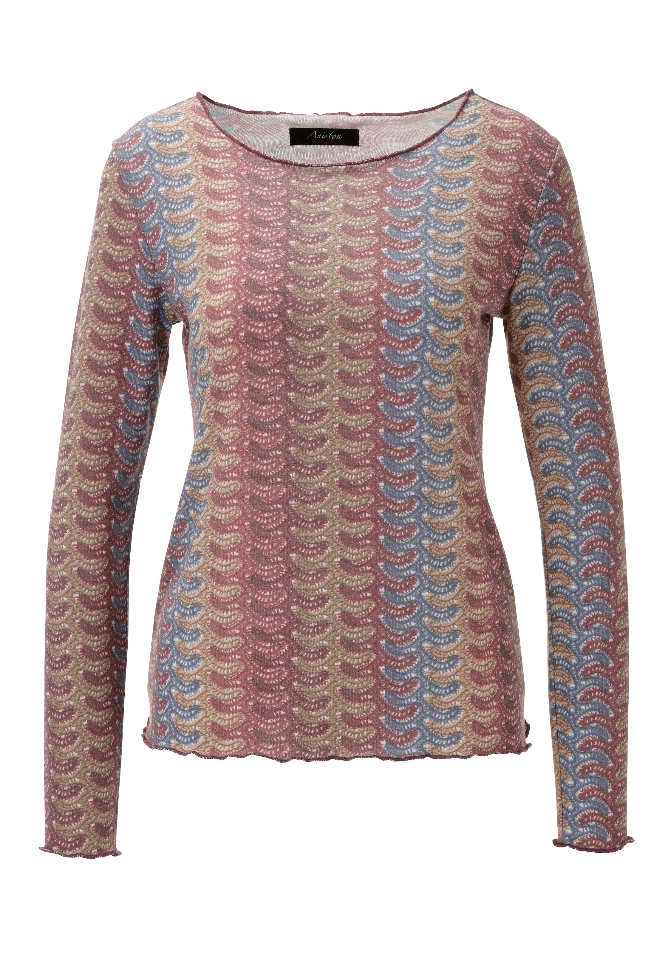 Aniston CASUAL Langarmshirt mit farbenfrohem, grafischen Muster im Streifen-Look - NEUE KOLLEKTION