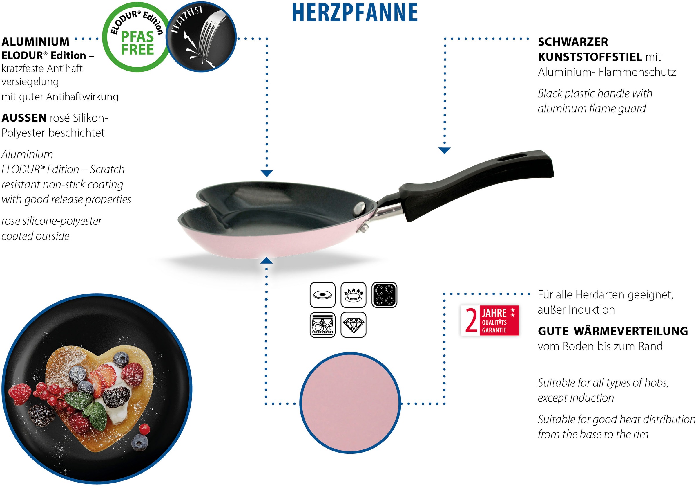 Elo Basic Bratpfanne »Basic Pfanne + Gratis Mini Herzpfanne« Aluminium Set, 2 tlg. aussen rosé Silicon Polyester beschichtet