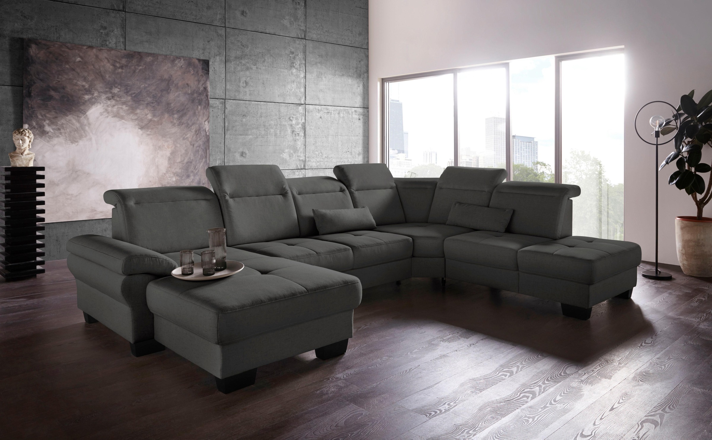 Places of Style Wohnlandschaft »Cornwall U-Form«, inkl. Sitztiefenverstellung, wahlweise mit Bettfunktion