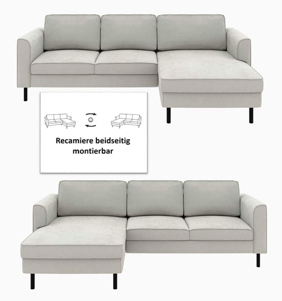 Home affaire Ecksofa »Booster Couch wahlweise mit Schlaffunktion und Bettkasten-auch in Cord«, Recamiere beidseitig montierbar, Sofa in L-Form, 232 cm