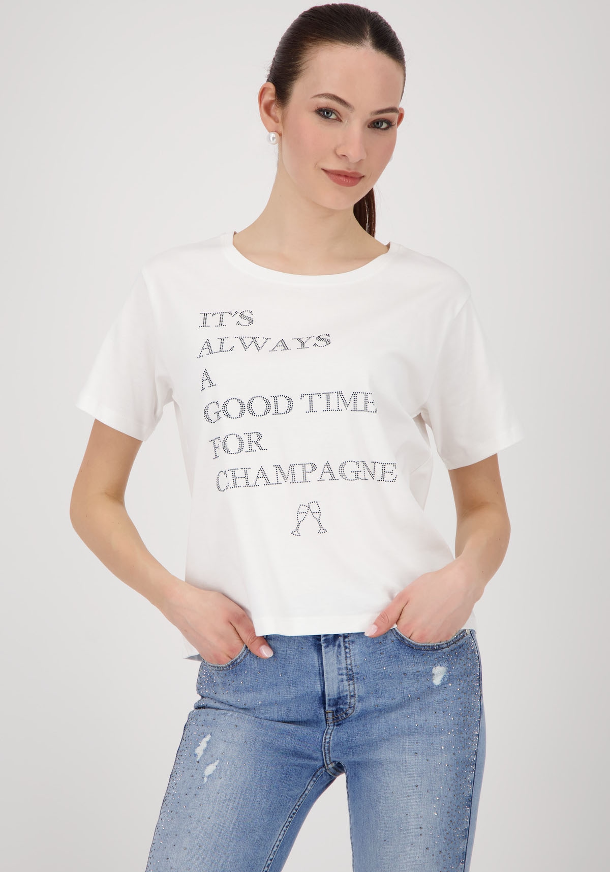 Monari T-Shirt "Shirt Schmuckschrift", Regular fit mit Rundhalsausschnitt günstig online kaufen