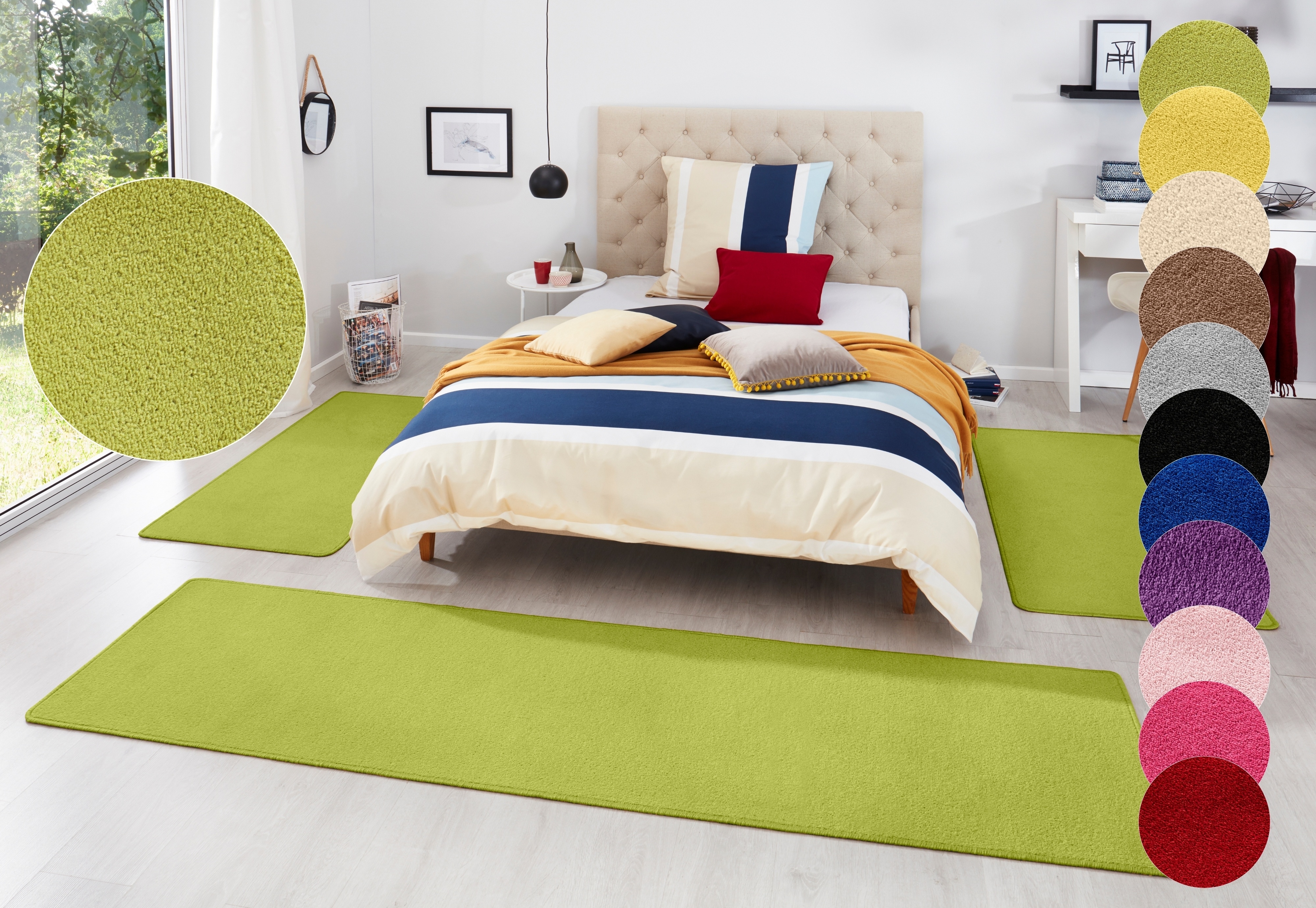 Bettumrandung HANSE HOME, H:7mm, grün, Obermaterial: 100% Polypropylen, Schlafzimmer, Bettumrandungen, "Fancy", Unifarben, Bettvorleger, 3-teiliges