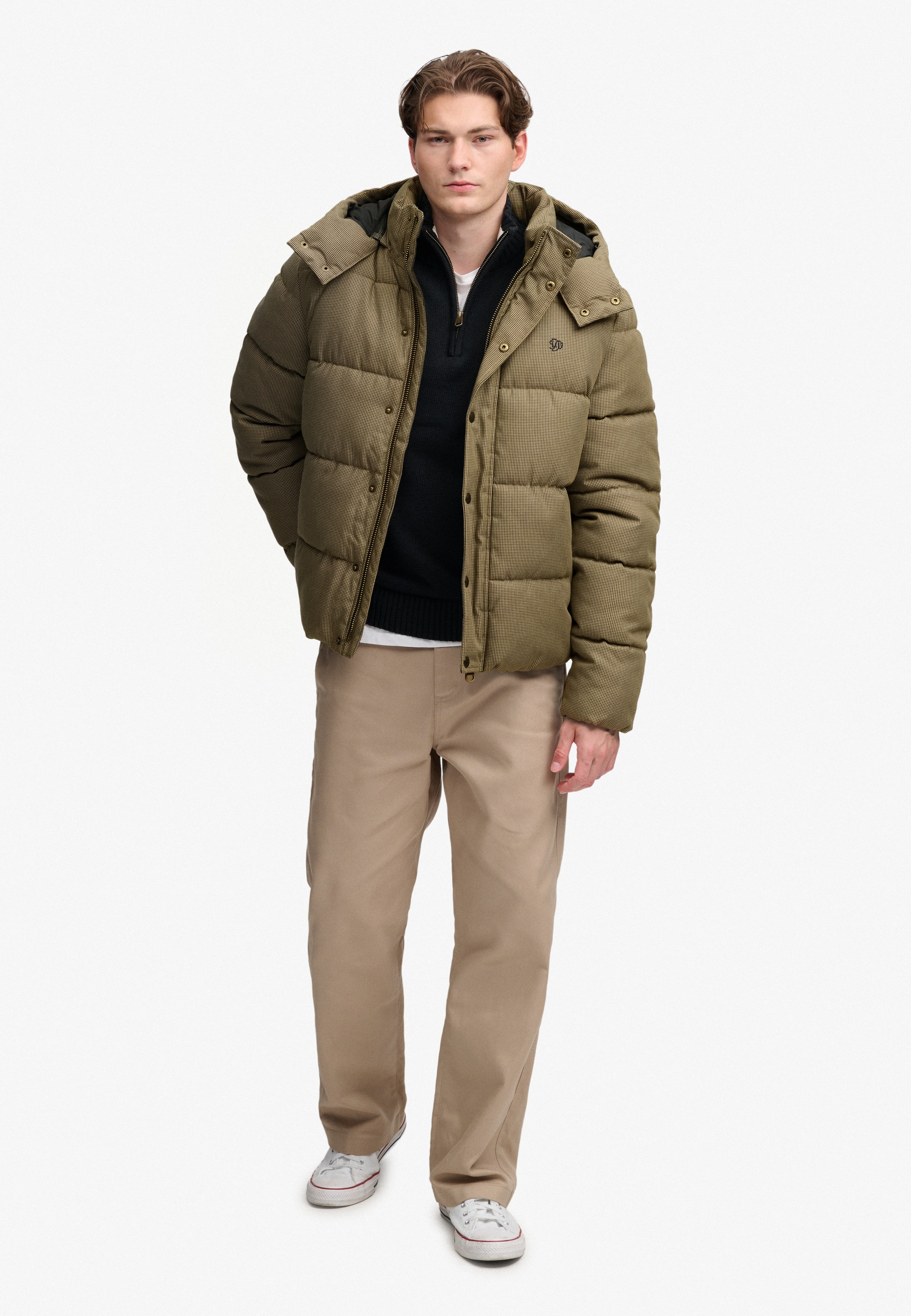 Superdry Steppjacke »PREMIUM HOOD CHECK PUFFER JKT« mit Kapuze Materialmix, relaxed fit