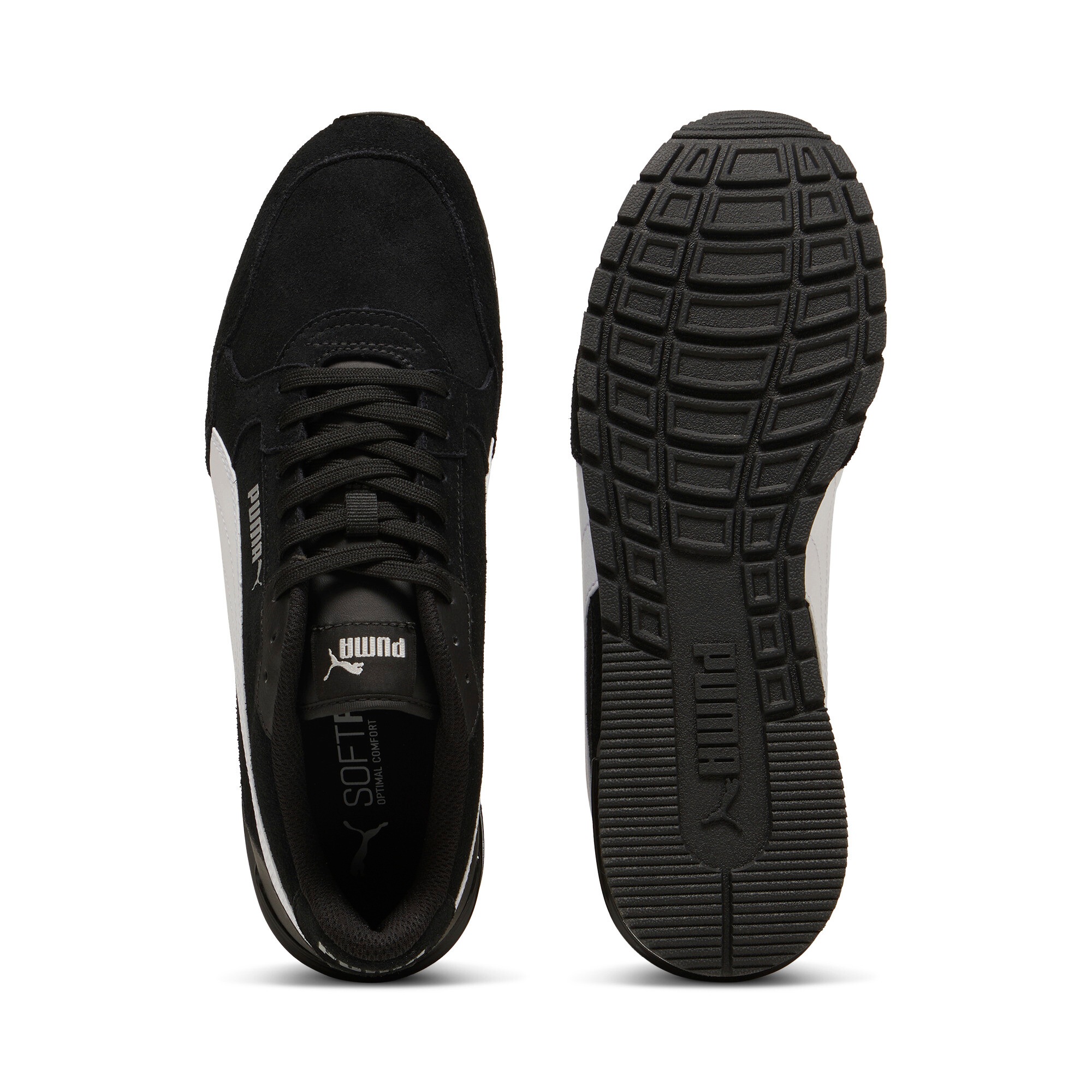 Sneaker PUMA "ST RUNNER V4 SD", Damen, Gr. 37, schwarz-weiß (puma schwarz, puma weiß, puma silber), Leder, Schuhe Sneaker, mit Retro-Style, Obermaterial aus Leder, SOFTFOAM+ Einlegesohle 3