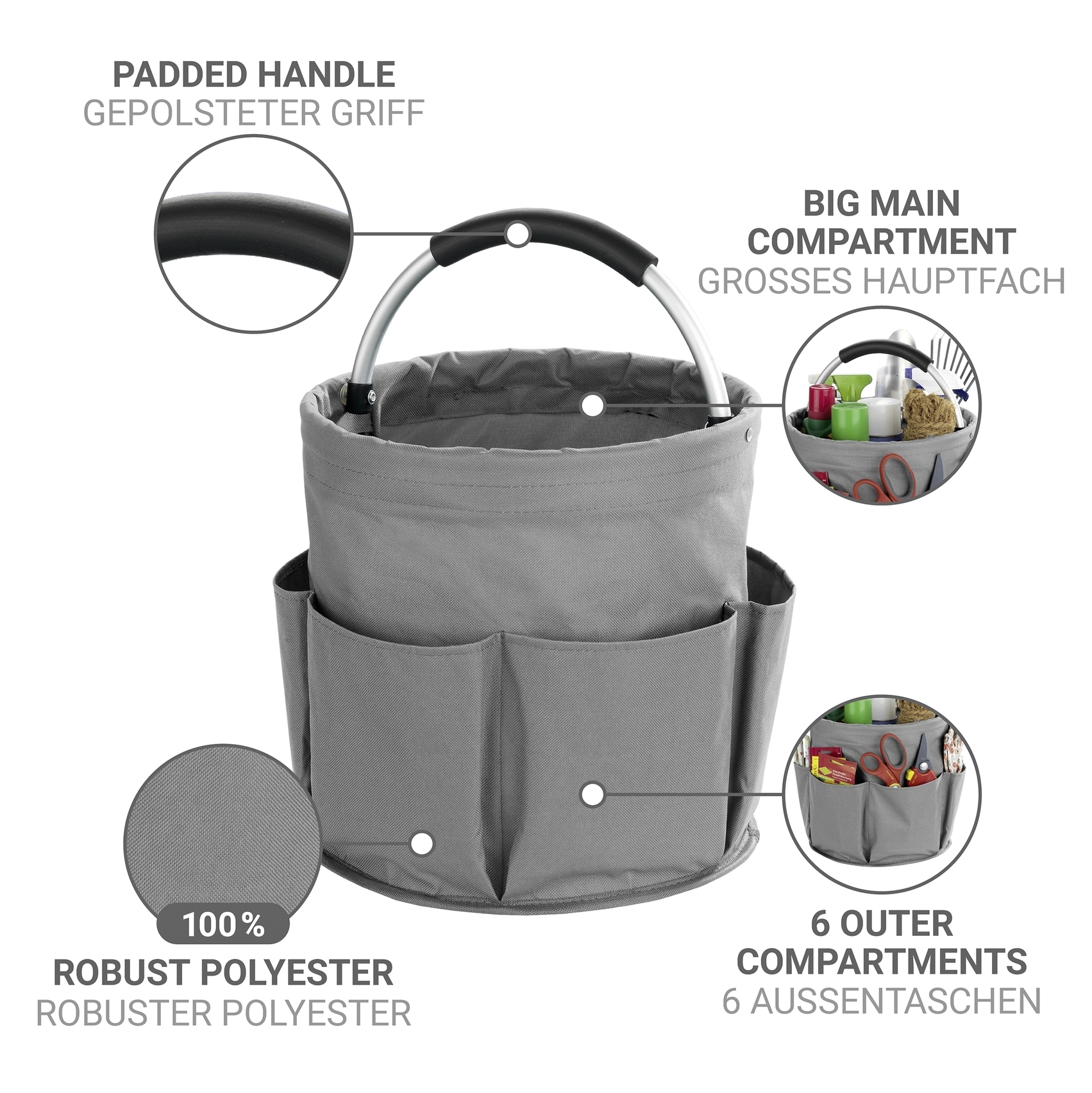 WENKO Falteimer »Modell Universal-Caddy« Organizer für Haus & Garten, platzsparend faltbar, mit 6 Außentaschen