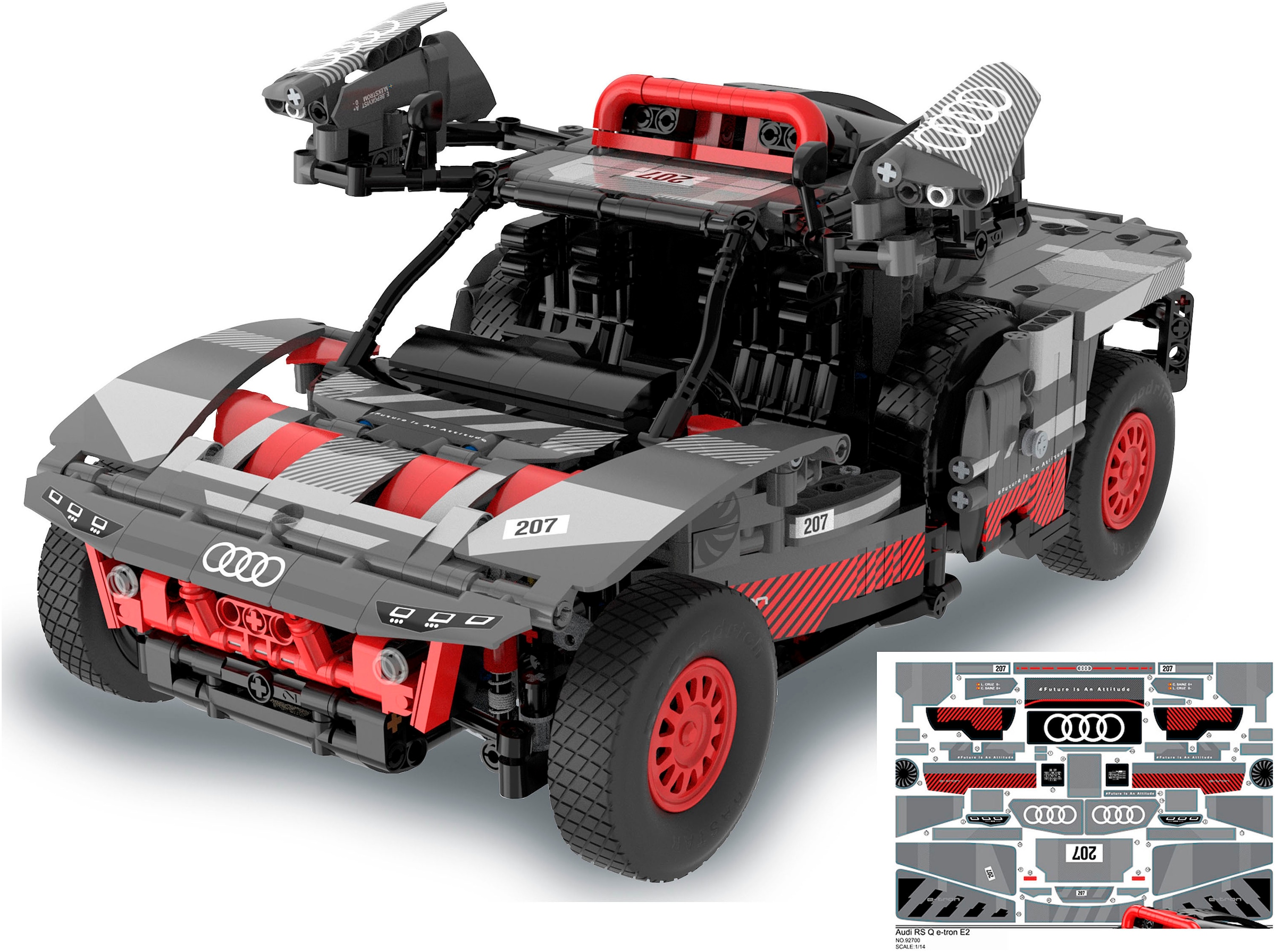 Jamara Konstruktions-Spielset »Audi RS Q e-tron 1:14 grau Bricks«, (1432 St.), im Maßstab 1:14, offiziell lizensiert