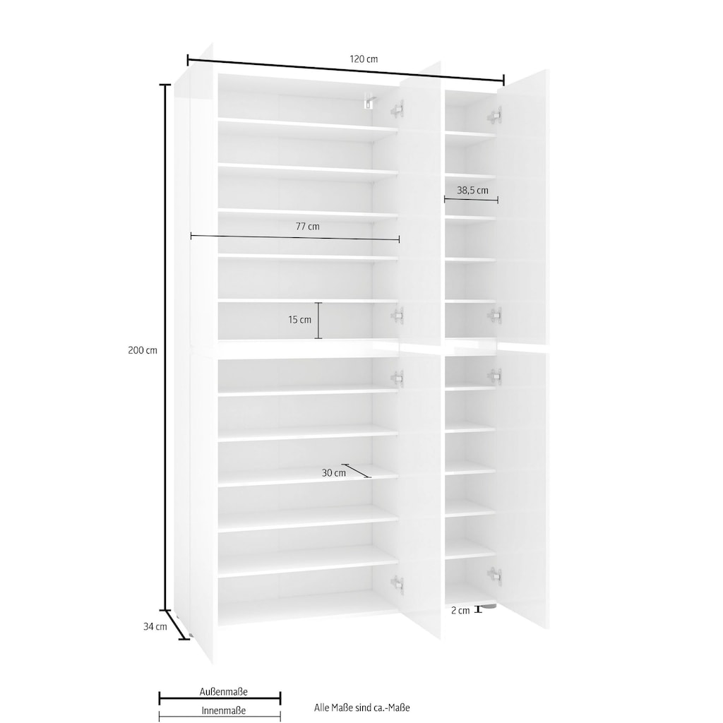 INOSIGN Schuhschrank »Mister«, Breite 120 cm, Höhe 200 cm, 6 Türen