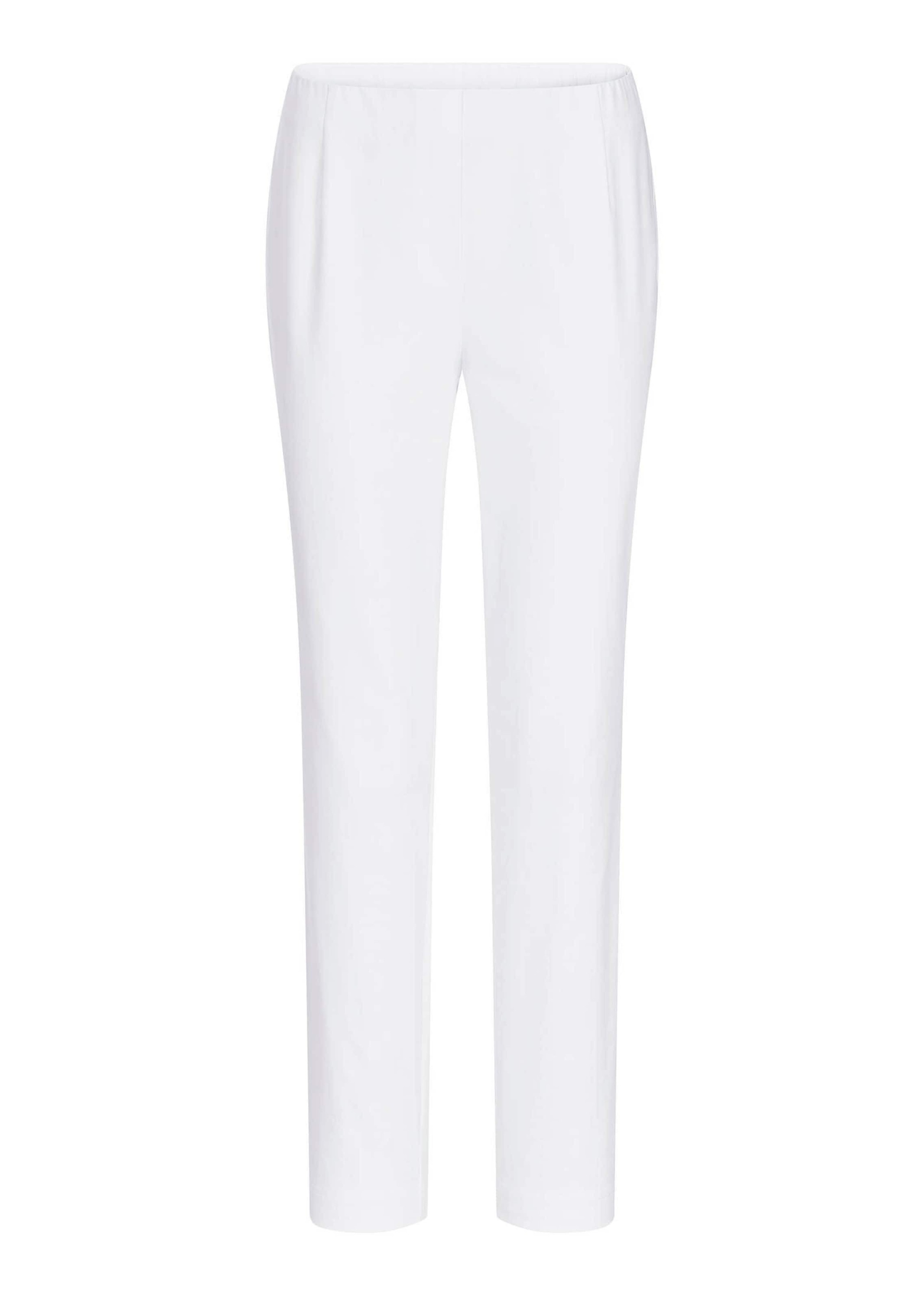 Chinohose GOLDNER "Kurzgröße Bengalinhose LOUISA in Denim-Optik", Damen, Gr. 21, K-Gr, weiß, Obermaterial: 78% Baumwolle CO. 18% Polyester PES. 4% Elasthan EL., Hosen Chinohose