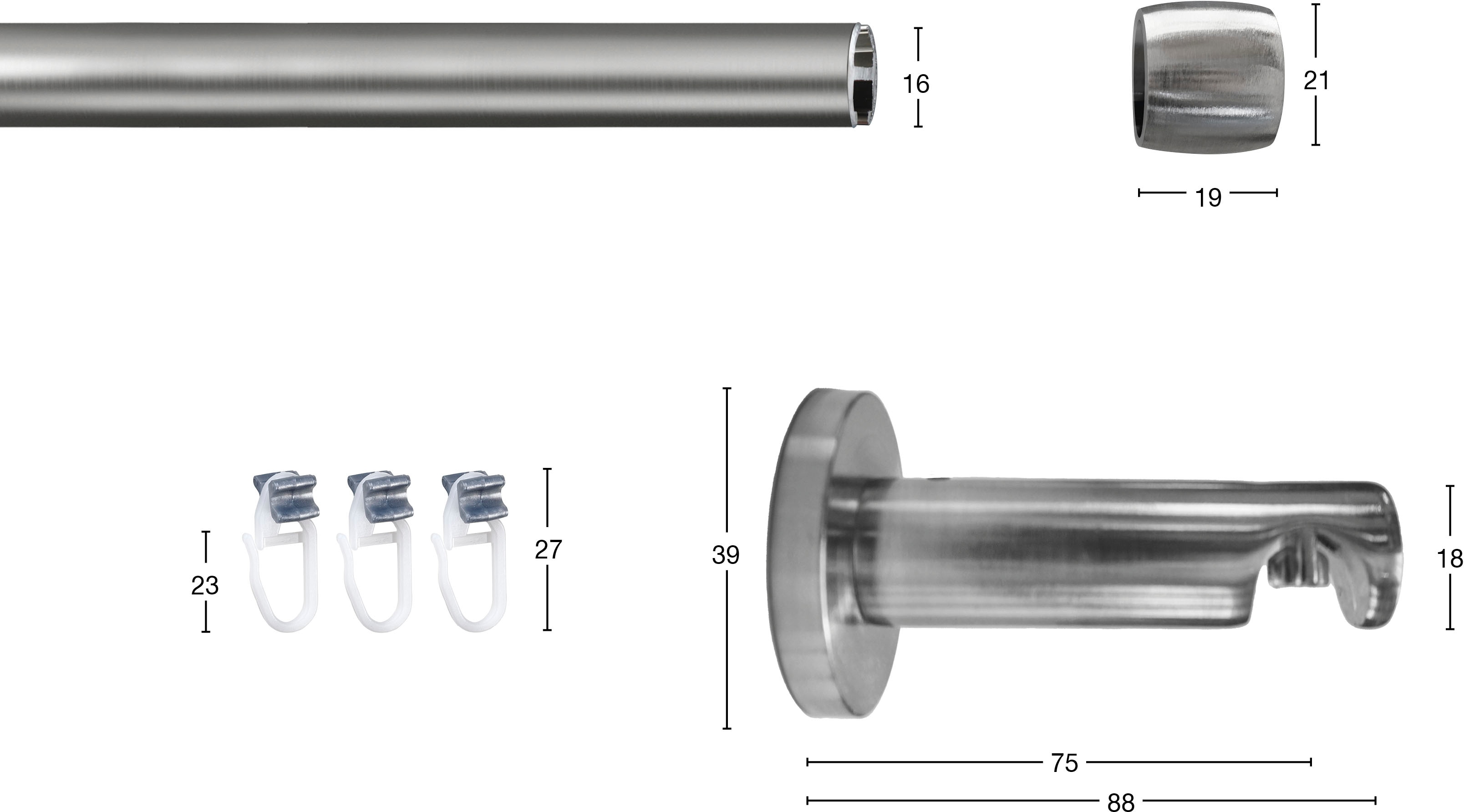 GARESA Gardinenstange "KAPPE" Ø 16 mm 1 läufig-läufig Wunschmaßlänge Vorhan günstig online kaufen