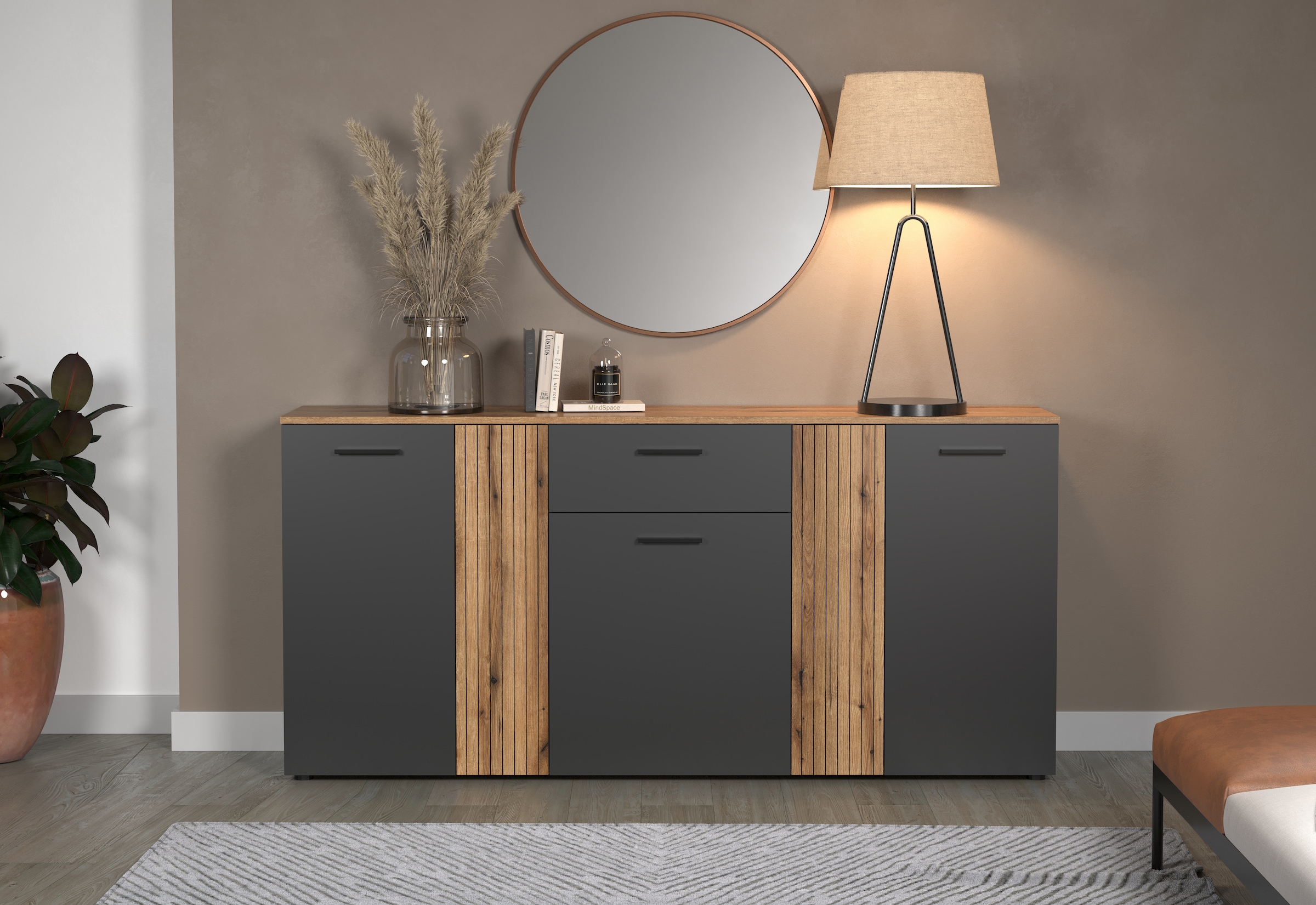 INOSIGN Kommode »Estepona«, Sideboard mit anpassbaren Türen mit Rillen-Optik