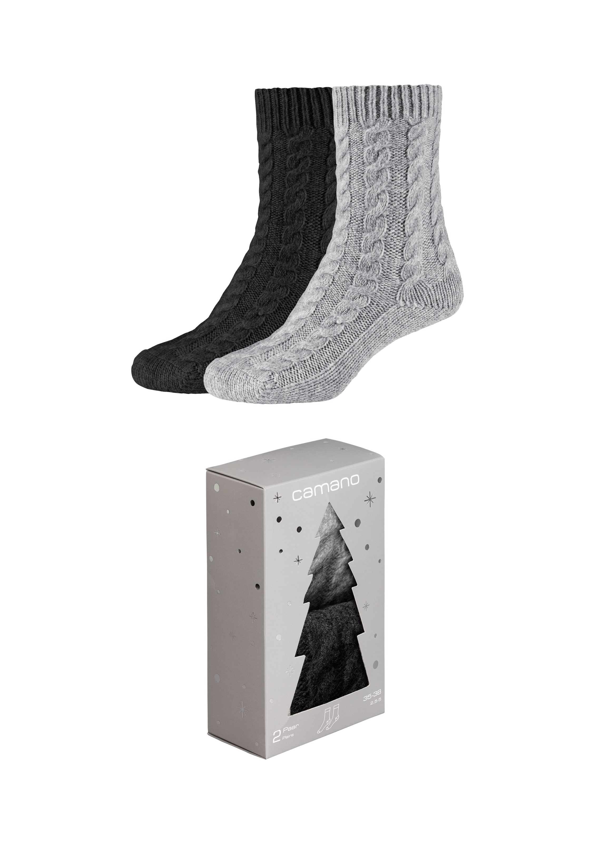 Camano Sneakersocken »warm & cozy« 2 Paar tlg. mit Zopfmuster, Rippenbündchen