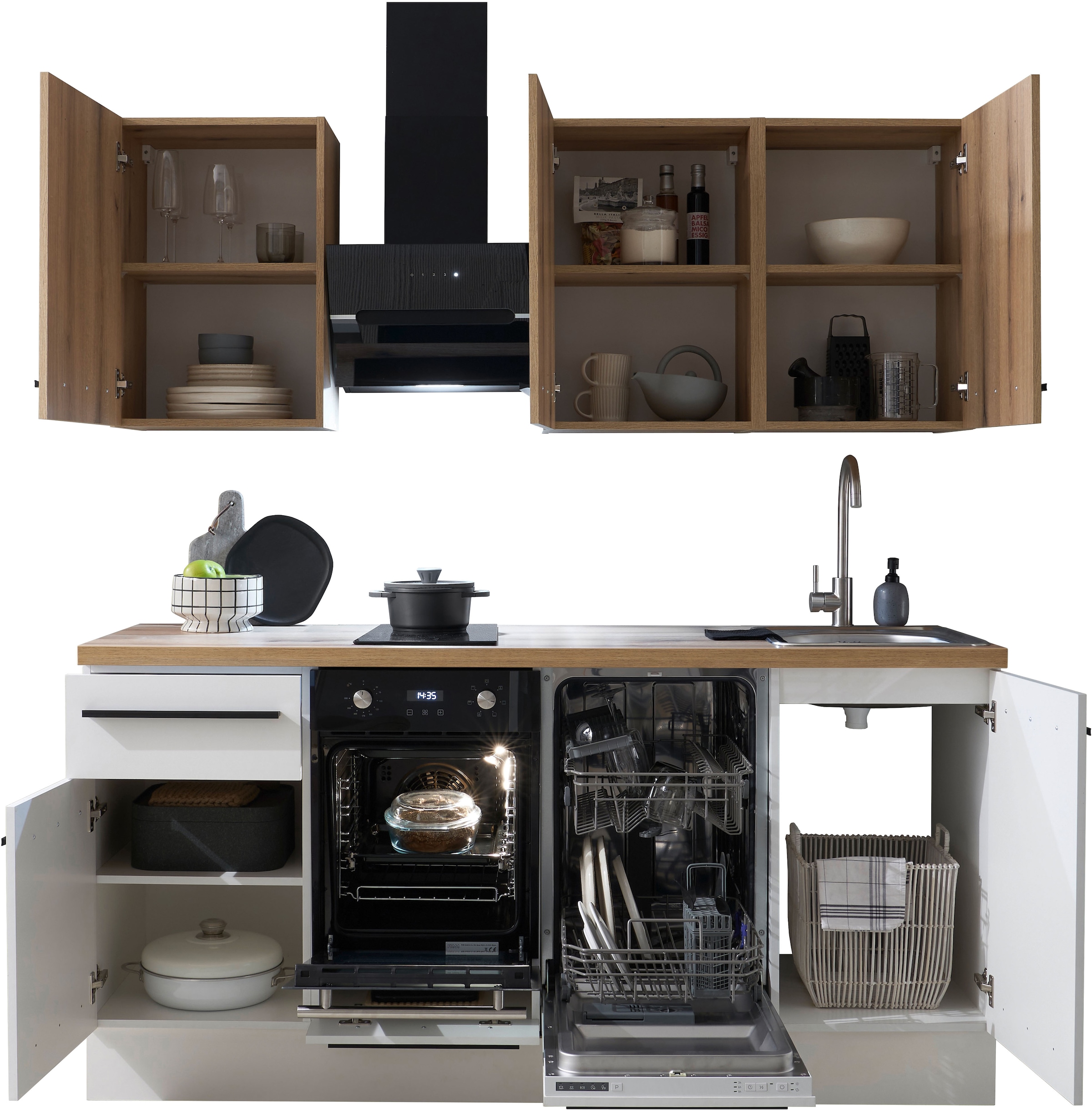 BASIC by Balculina Pantryküche »Torcello BxHxT 180x210x60 cm«, Breite 180cm, wahlweise mit E-Geräten, Softclose-Funktion