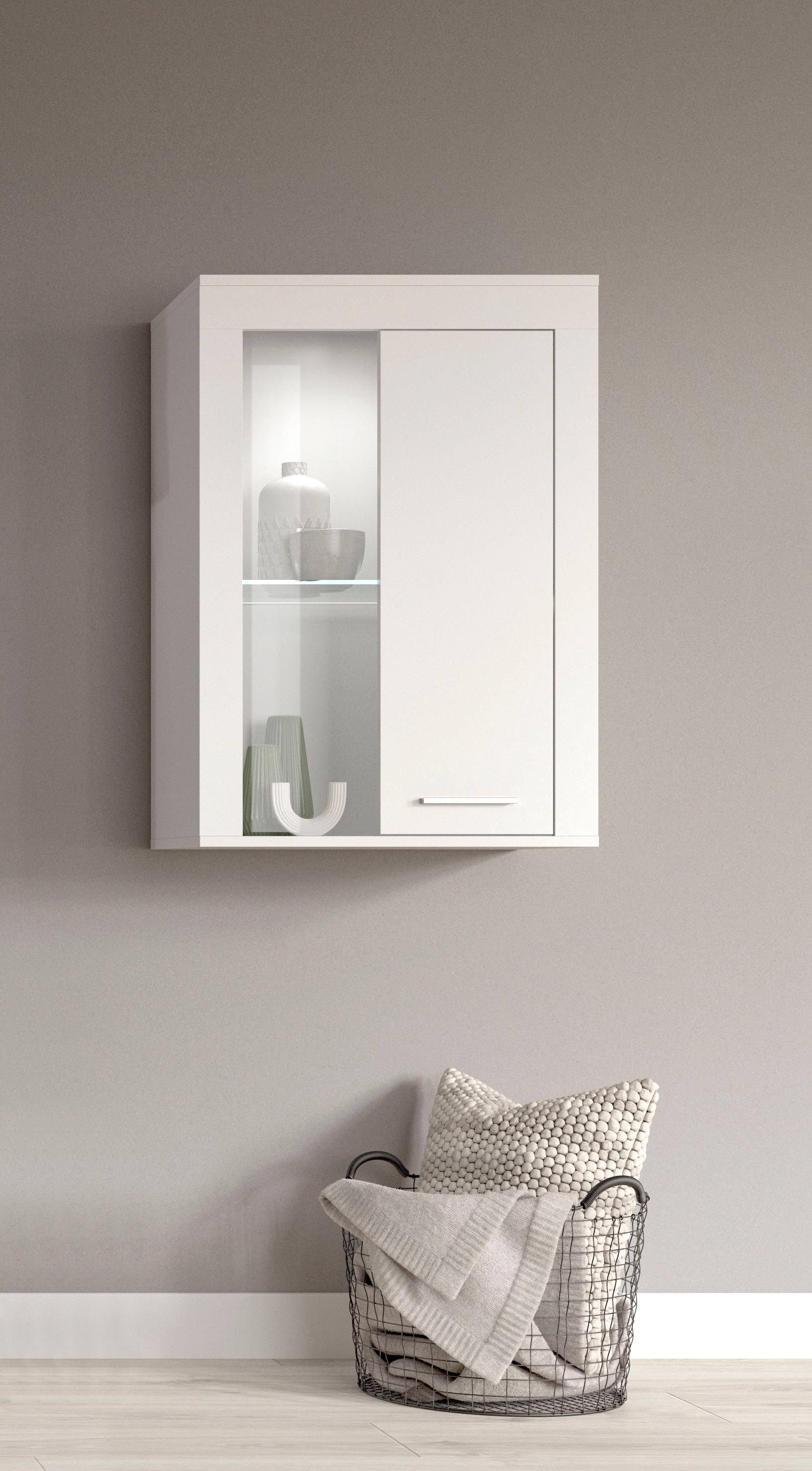 OTTO home Vitrine "AOSTA, Breite 60 cm, stehend / hängend, 1 Tür, 1 Glasboden" in verschiedenen Farbausführungen, individuell kombinierbar, Türanschlag wechselbar, Hängevitrine, Standvitrine, Kommode, Anrichte