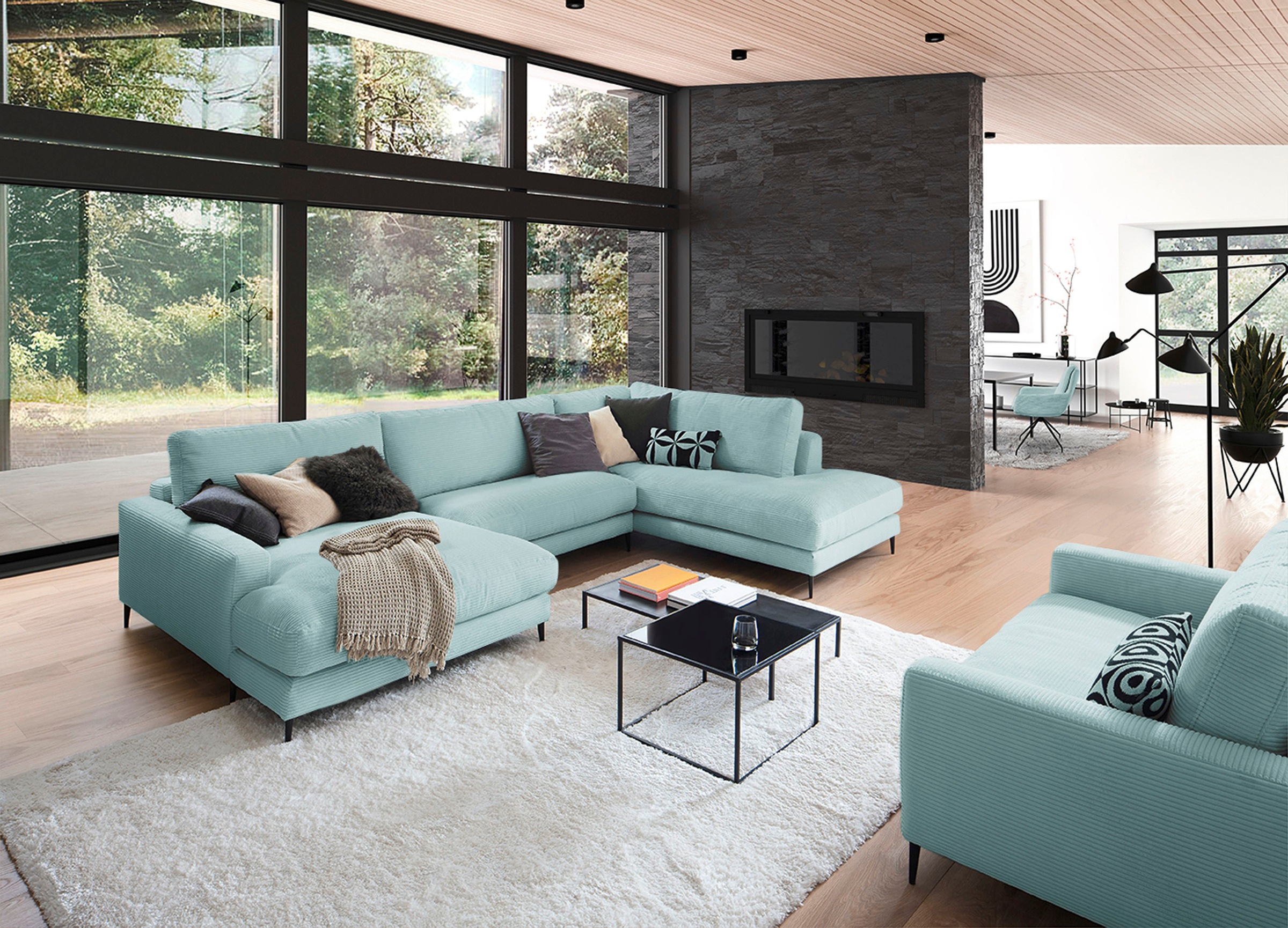 INOSIGN Wohnlandschaft »Downtown XXL B/T/H: 341/223/84 cm Loungemöbel zum Relaxen«, weicher Sitzkomfort, Cord-Bezug, weicher Sitzkomfort U-Form