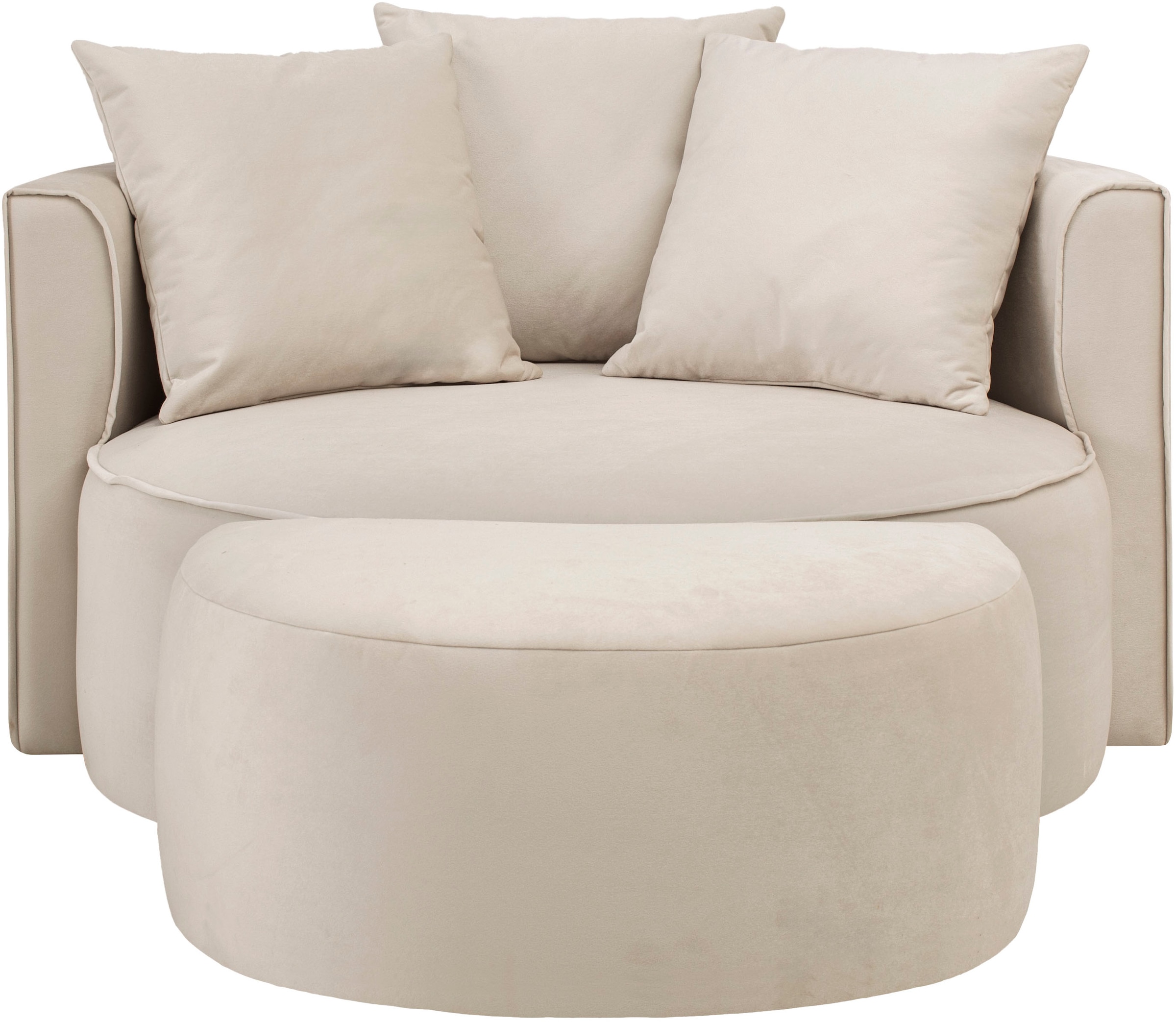 LeGer Home by Lena Gercke XXL-Sessel »Isalie, Rundsessel mit Hocker, Lesesessel, Loveseat, Big-Sessel«, (Set), trendige Stoffe, mit 3 Zierkissen, große Sitzfläche