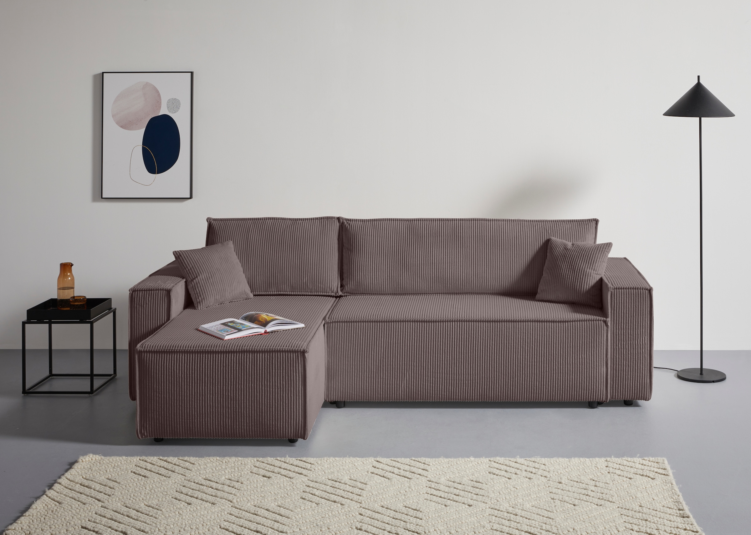 OTTO home Ecksofa »CASSI, 241cm, L-Form, Schlafsofa, Dauerschläfer, Boxspringfederung«, Schlaffunktion (133/200),Bettkasten, Recamiere links/rechts, Cord