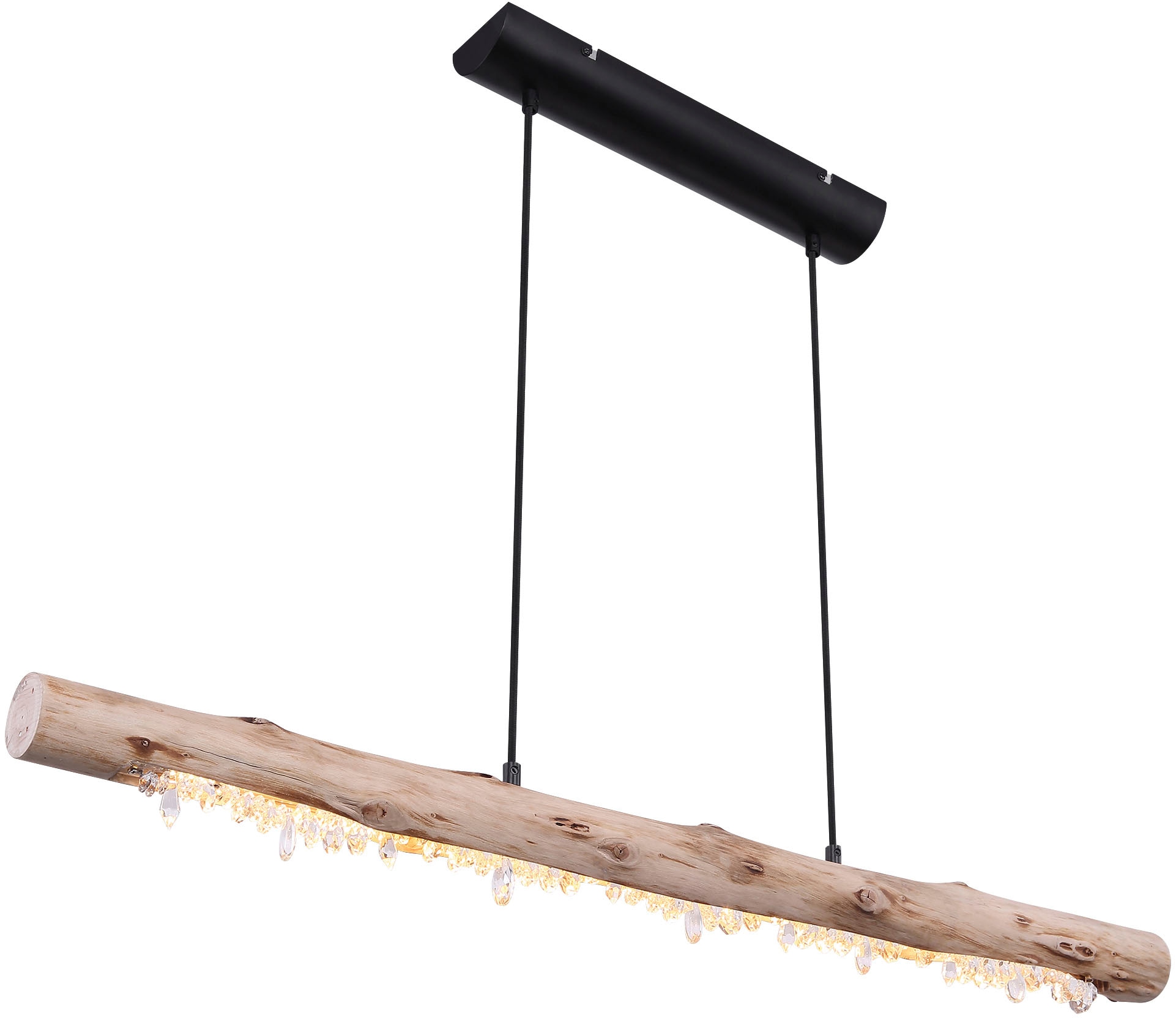 GLOBO LIGHTING Hängeleuchte »FELICITAS« LED-Modul 1 Stk. Warmweiß Hängeleuchte Schwarz/Holz, Acrylkristalle, Stufenschalter, LED 15W