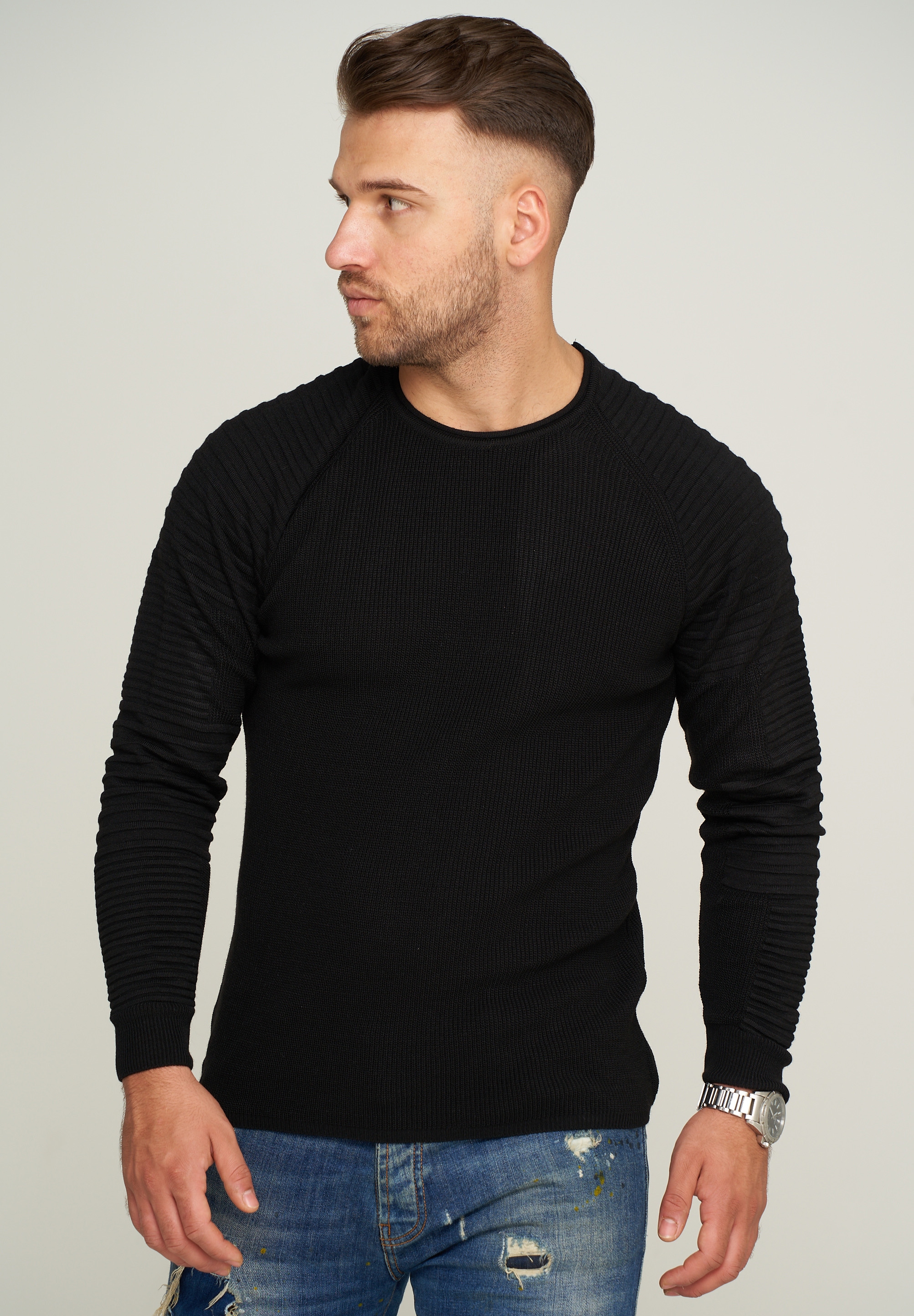 behype Strickpullover "MKstep91", mit Biker-Steppung günstig online kaufen