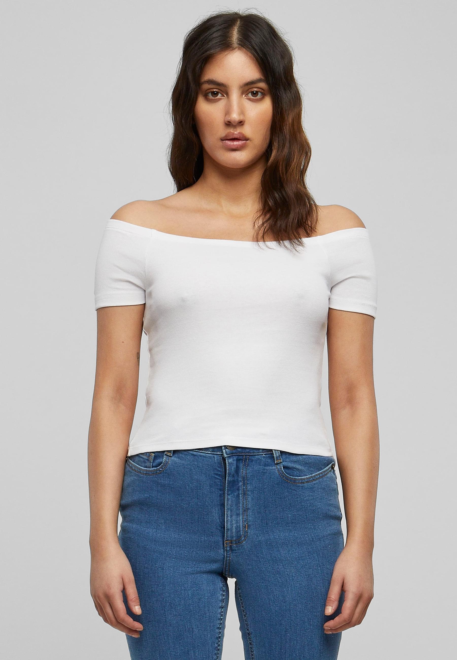 URBAN CLASSICS T-Shirt »Urban Classics Damen Ladies Off Shoulder Rib Tee«, (1 tlg.)