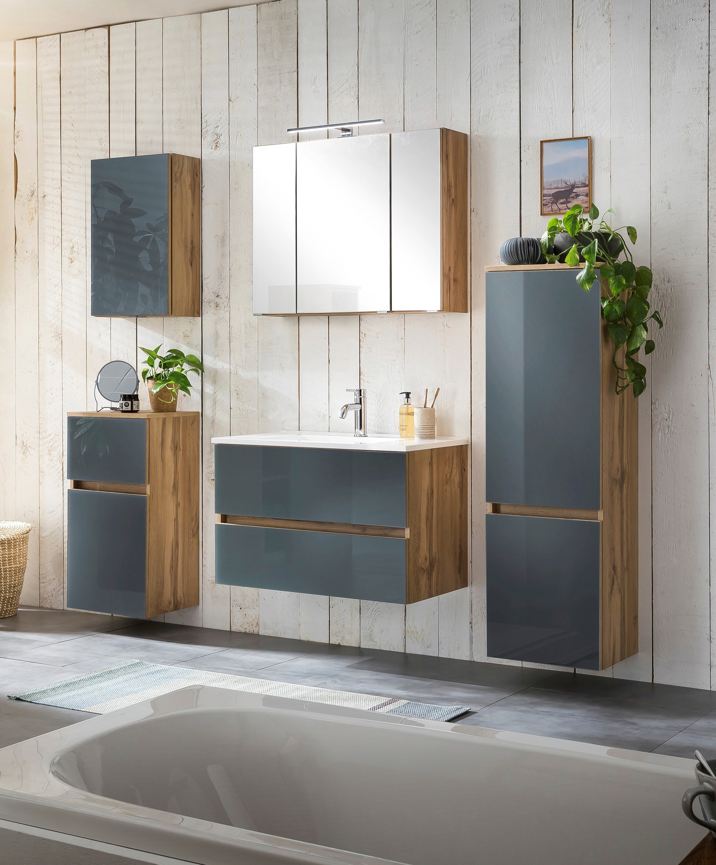 welltime Badezimmer-Set »Horki«, (Set, 5 St.), bestehend aus Waschtisch-Set mit Midischrank, Breite 160 cm